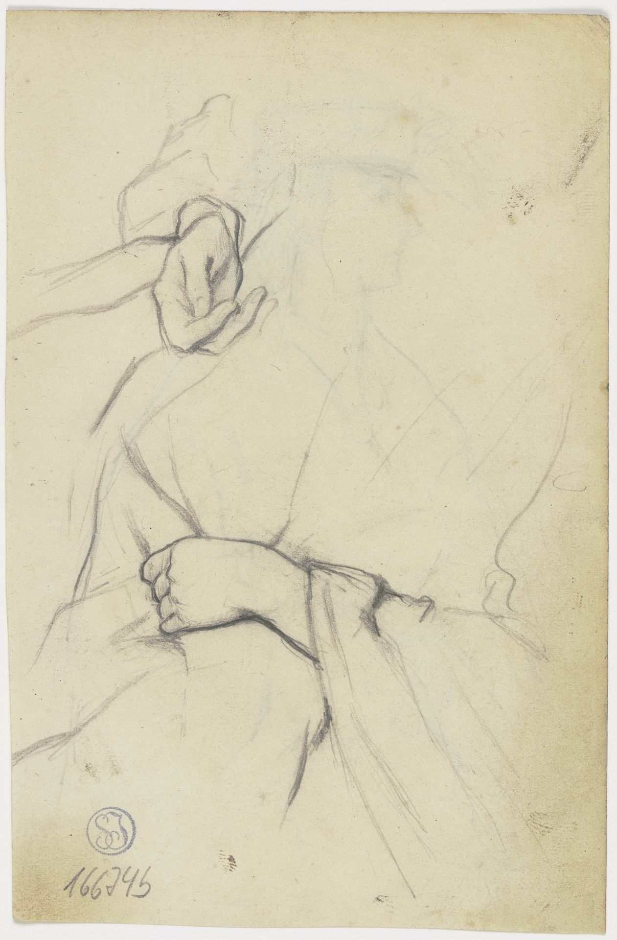Hands of a garbed figure by Otto Scholderer