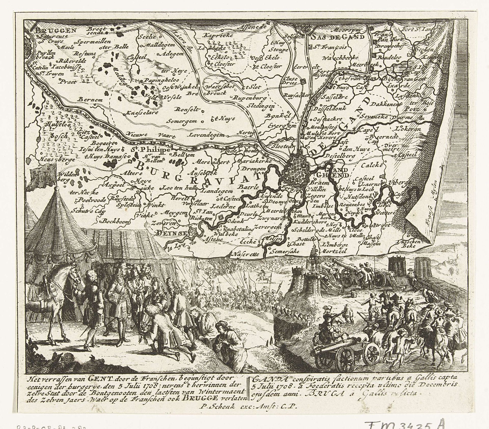 Verrassing en herovering van Gent, 1708 by Pieter Schenk