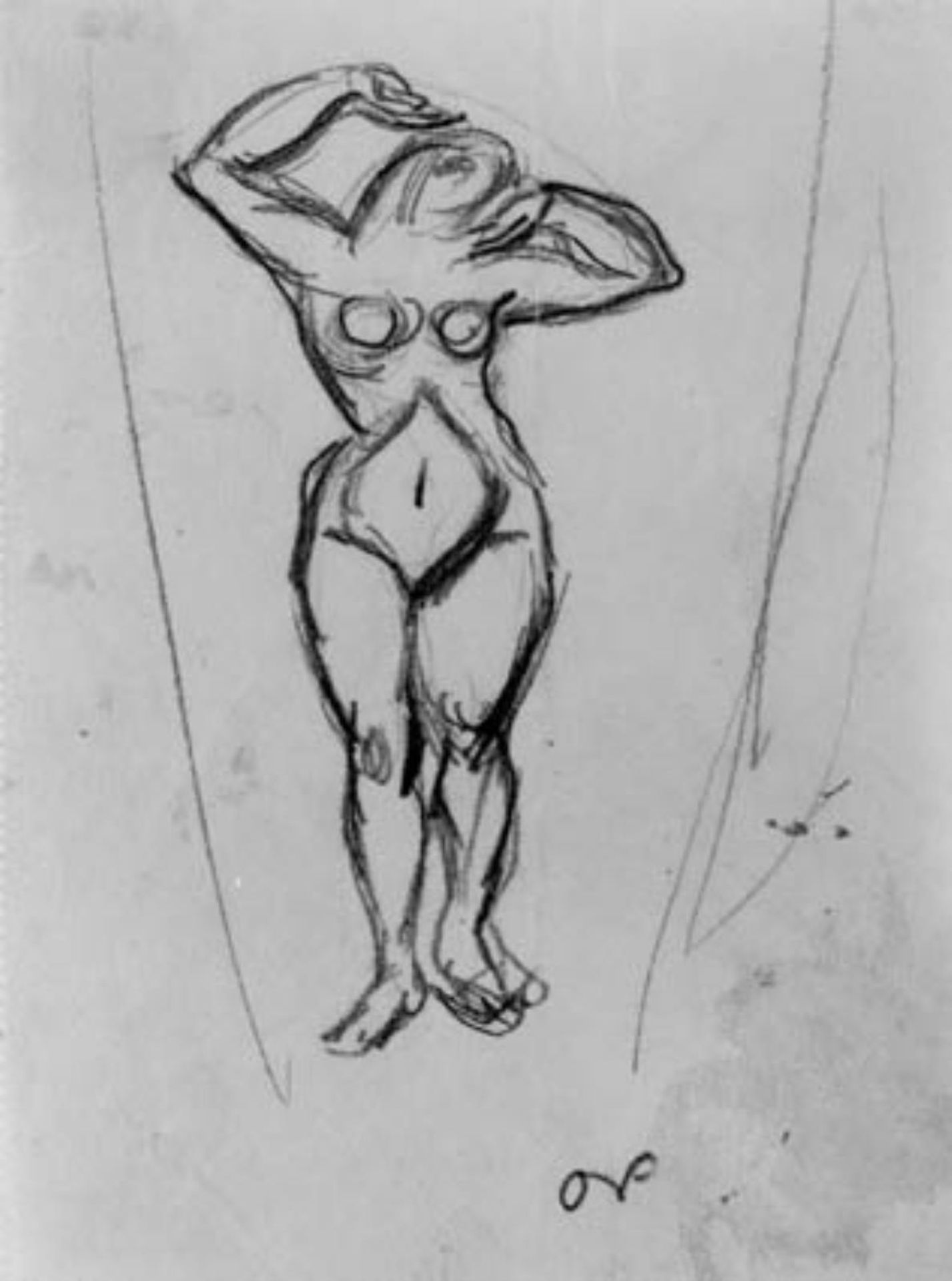 Figurstudie. Stående kvinde en face med armene over hovedet. by Othon Friesz