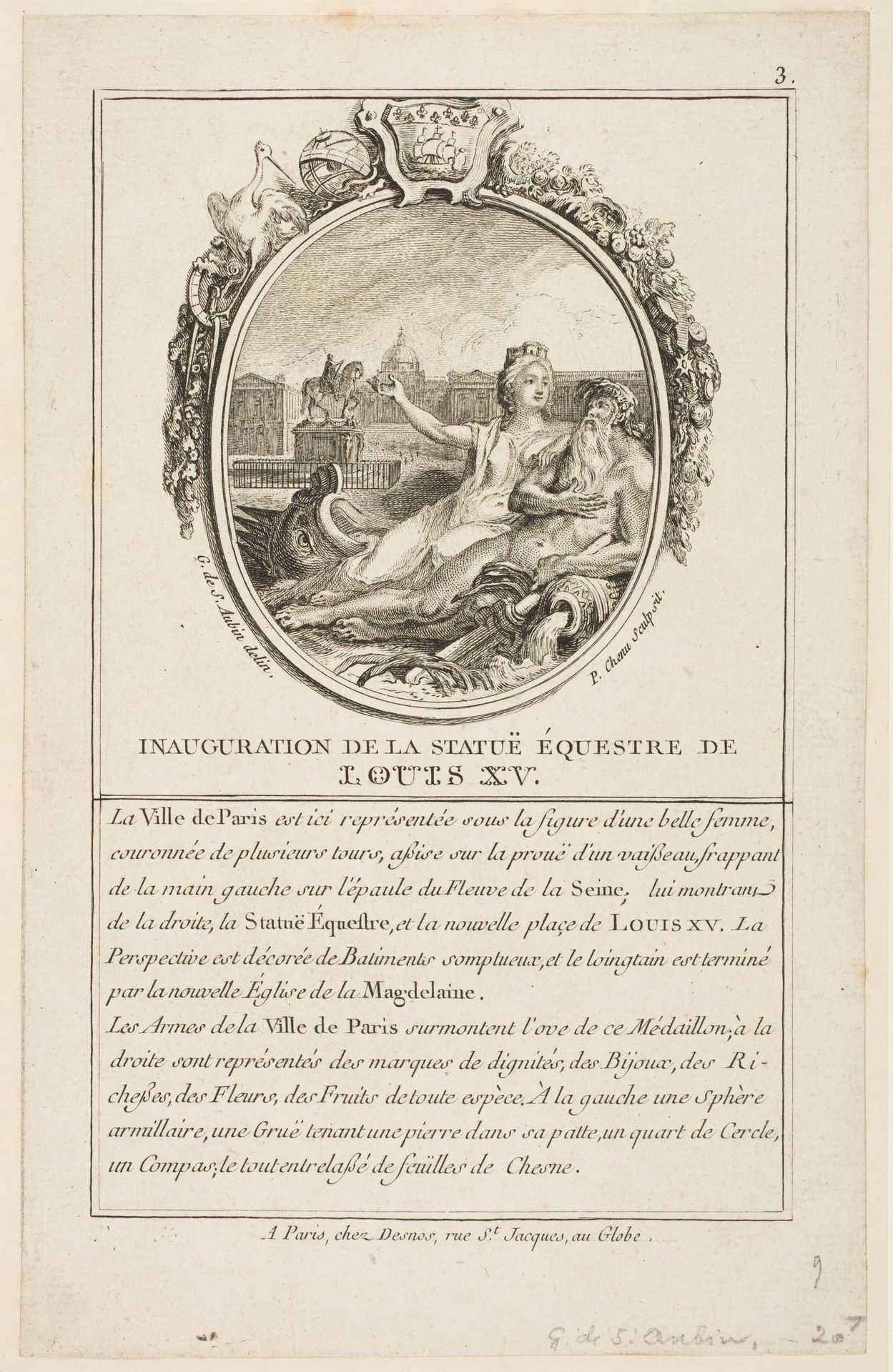Inauguration de la statue equestre de Louis XV by Gabriel de Saint-Aubin
