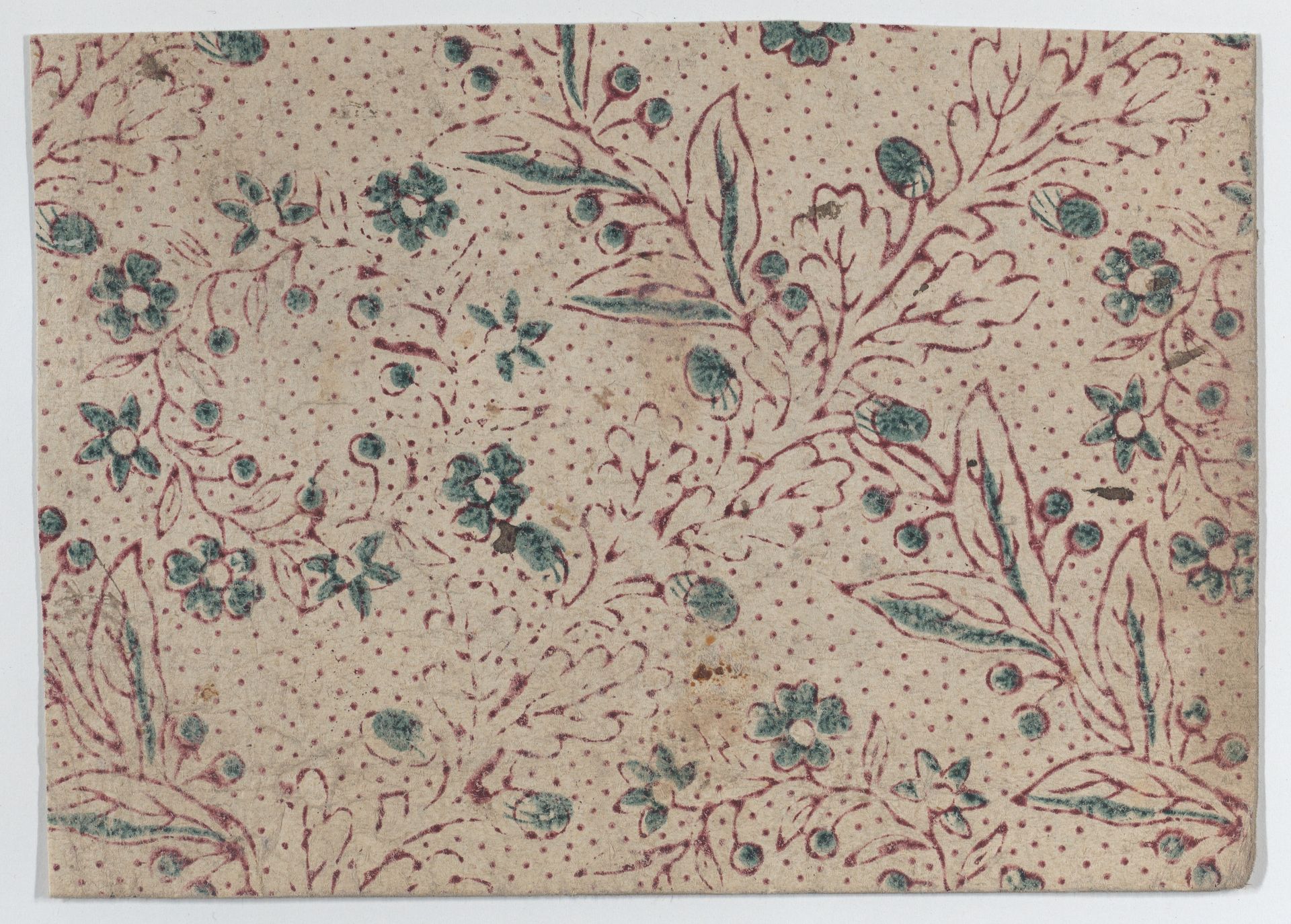 Sheet with blue and purple floral and dot pattern by Anonymous