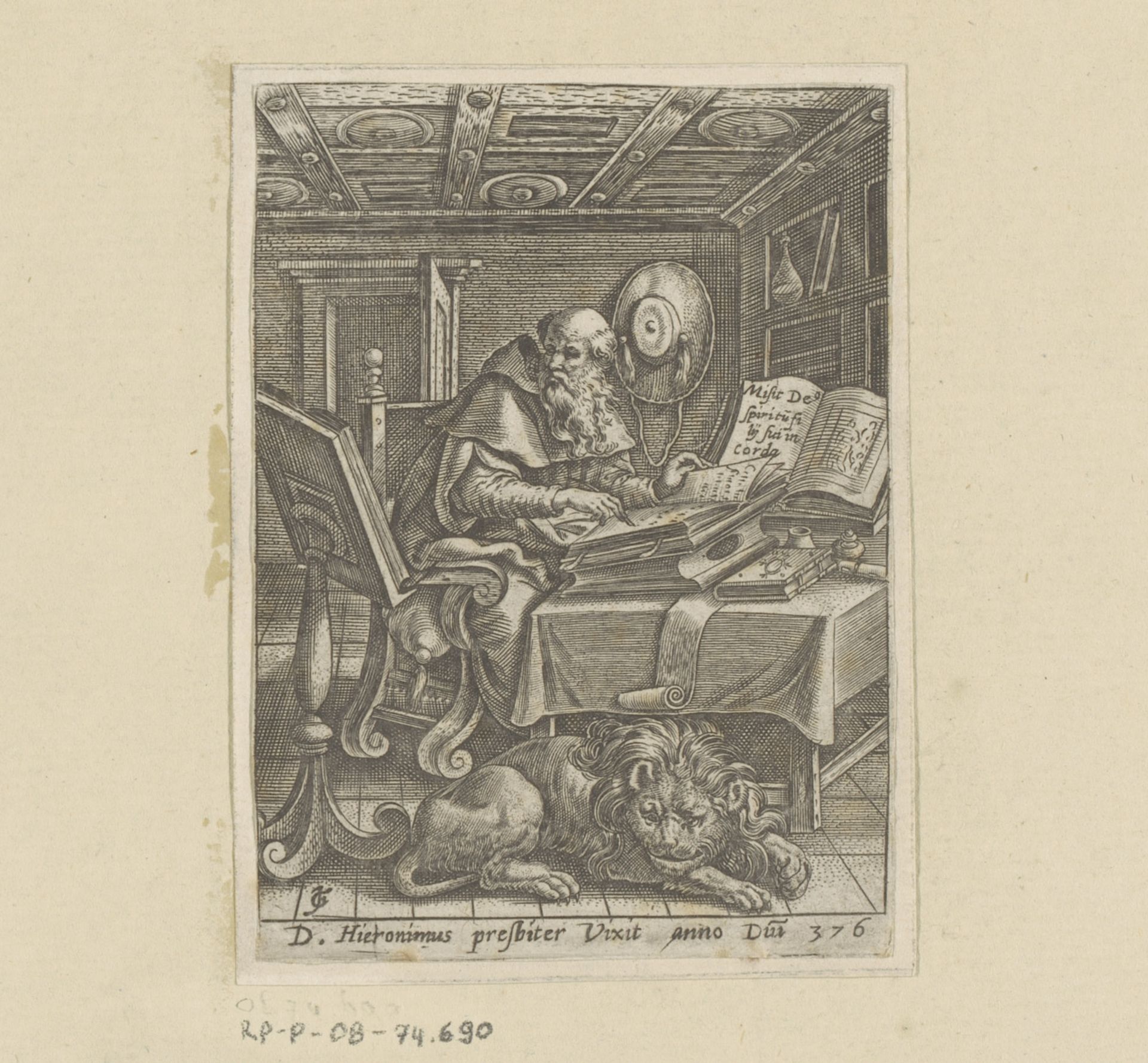 H. Hieronymus in zijn studeervertrek by Monogrammist JG (graveur)