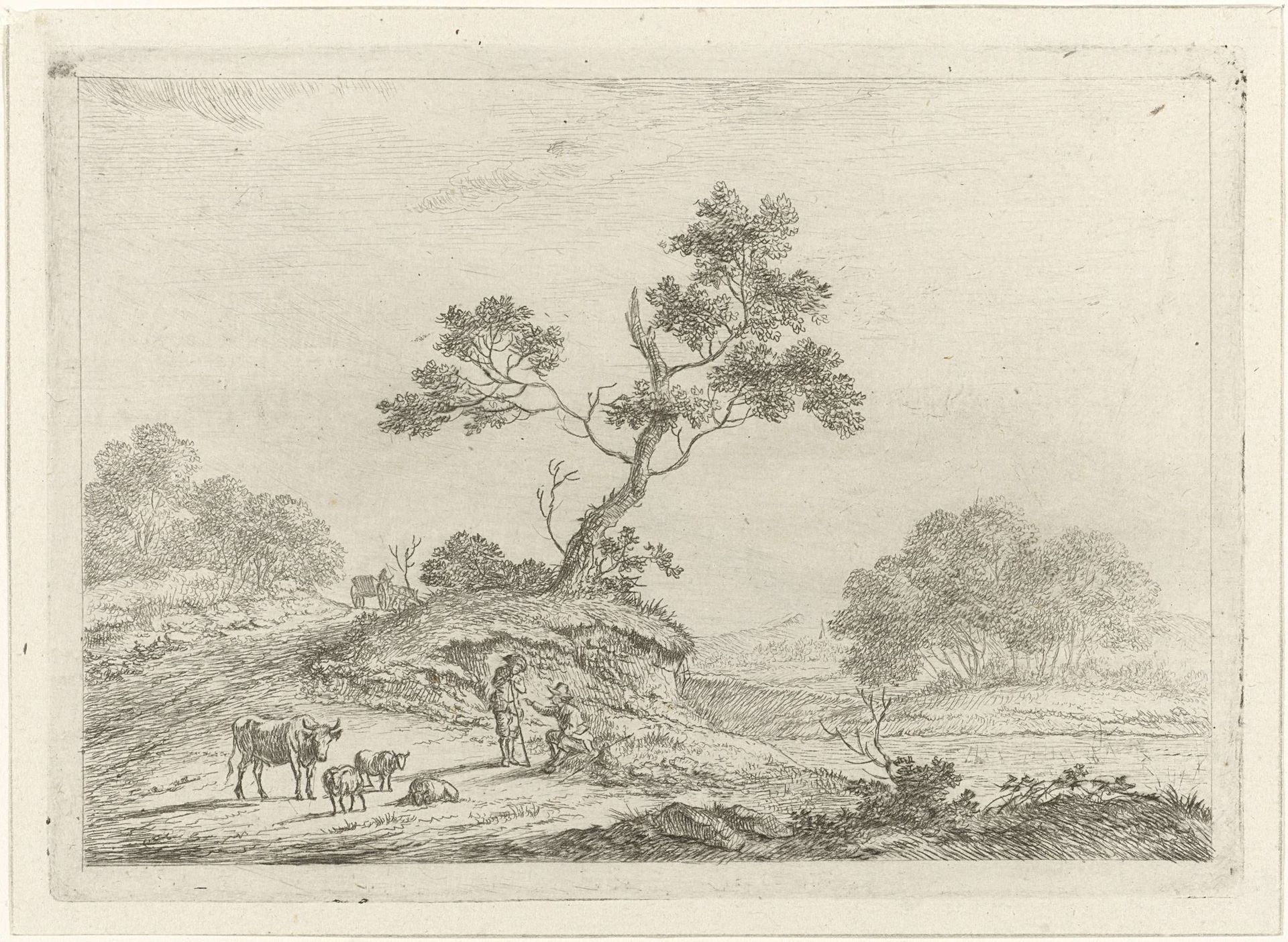 Landschap met herders in gesprek by Johannes Janson