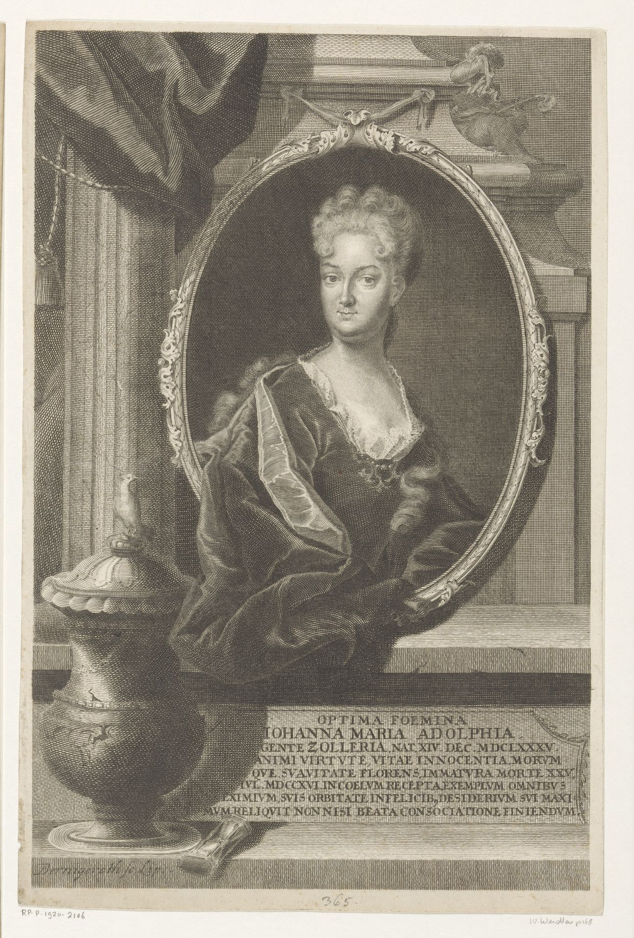 Portret van Johanna Maria Adolph by Martin Bernigeroth