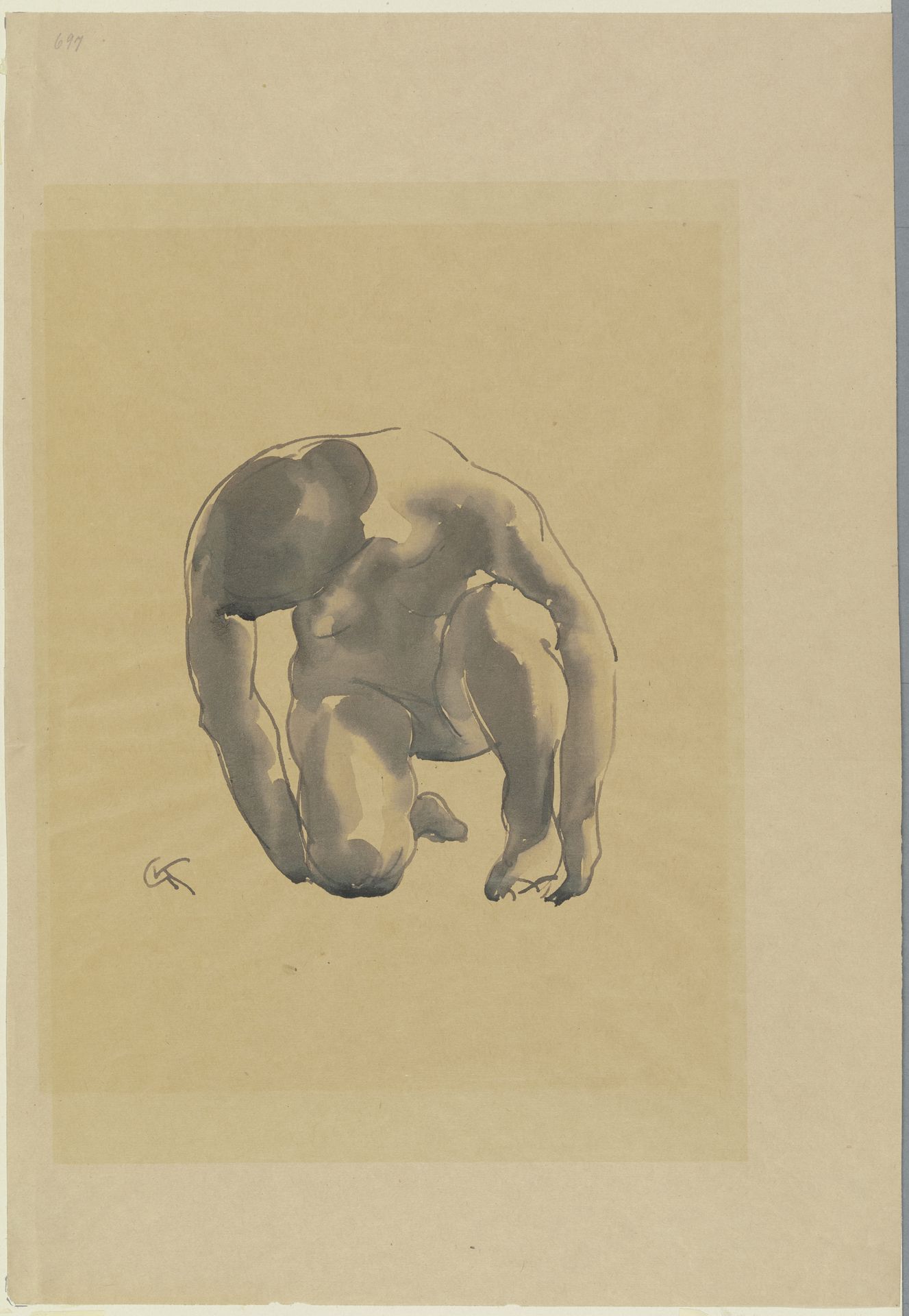 Weiblicher Akt, nach vorne kniend by Georg Kolbe