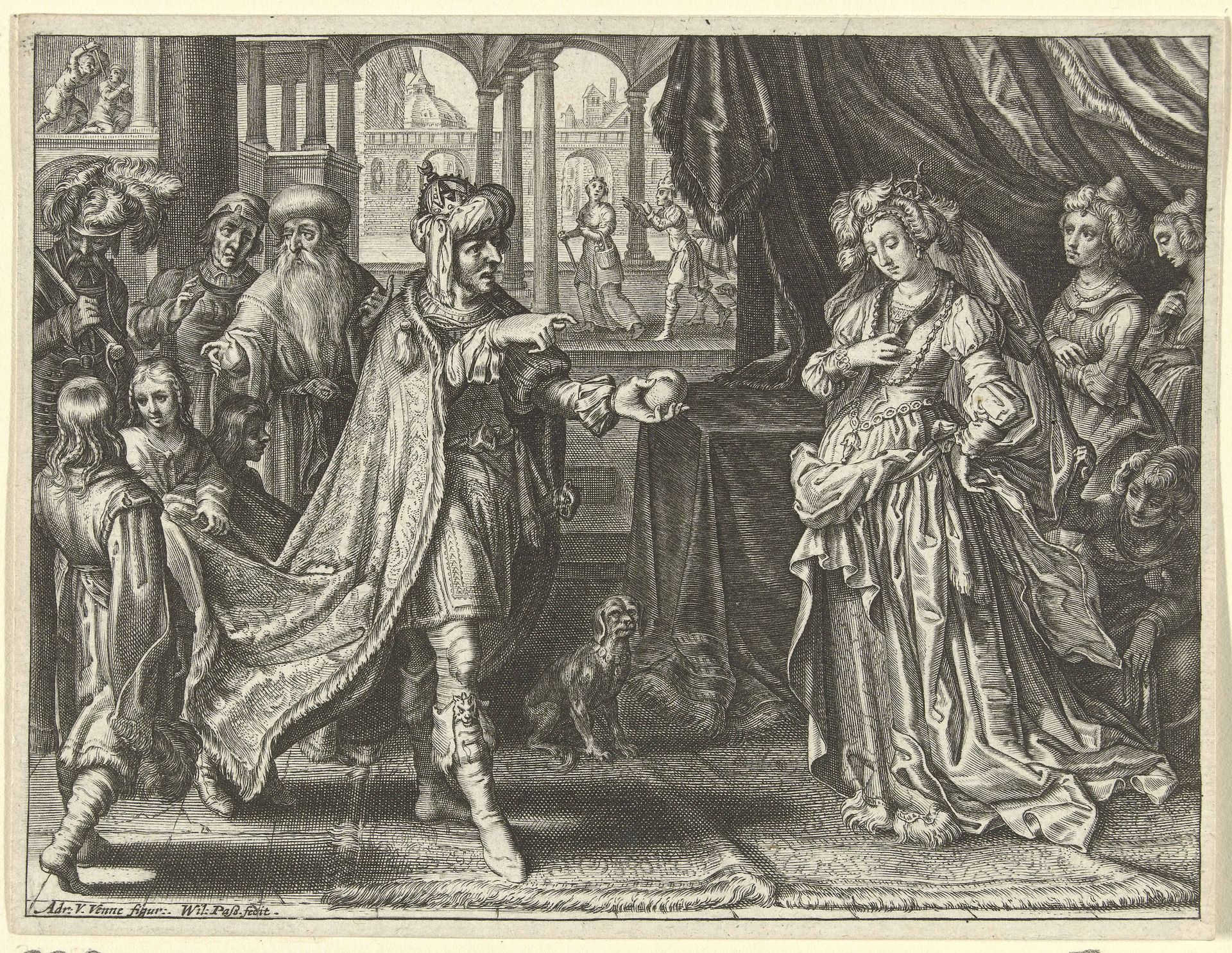 Keizer Theodosius en Athenais by Willem de Passe