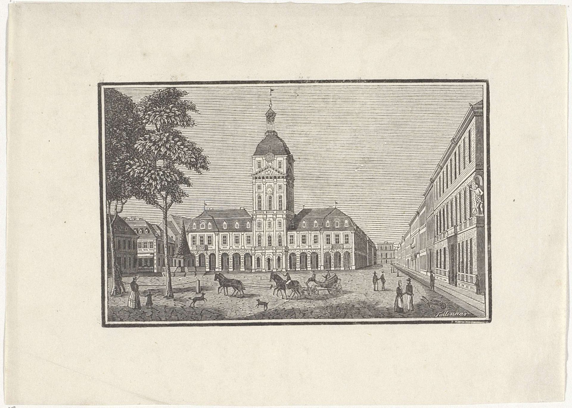Stadsgezicht met een bouwwerk aan een plein by Antonie Vink Tollenaar