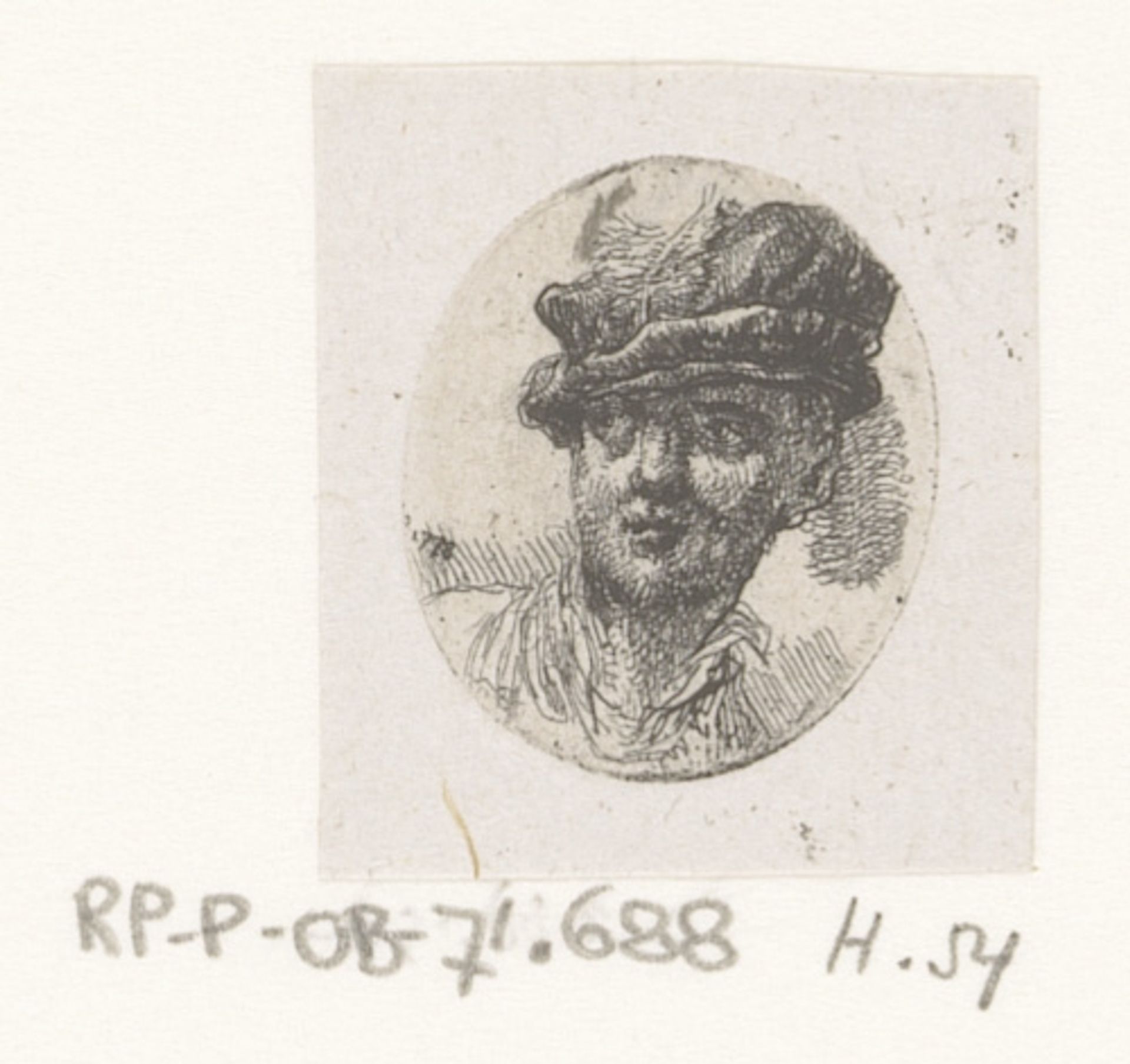 Kop van man met muts met veer by Jean-Pierre Norblin de la Gourdaine