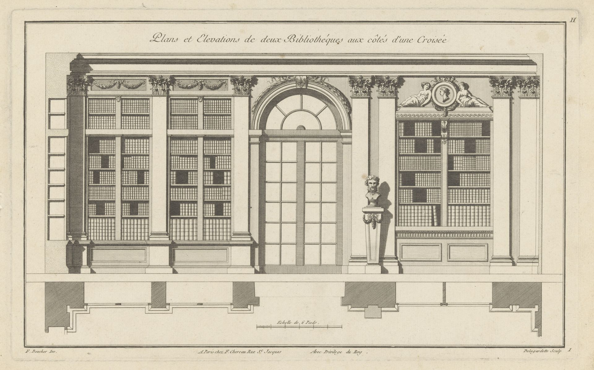 Venster en twee boekenkasten by Pierre Claude Delagardette