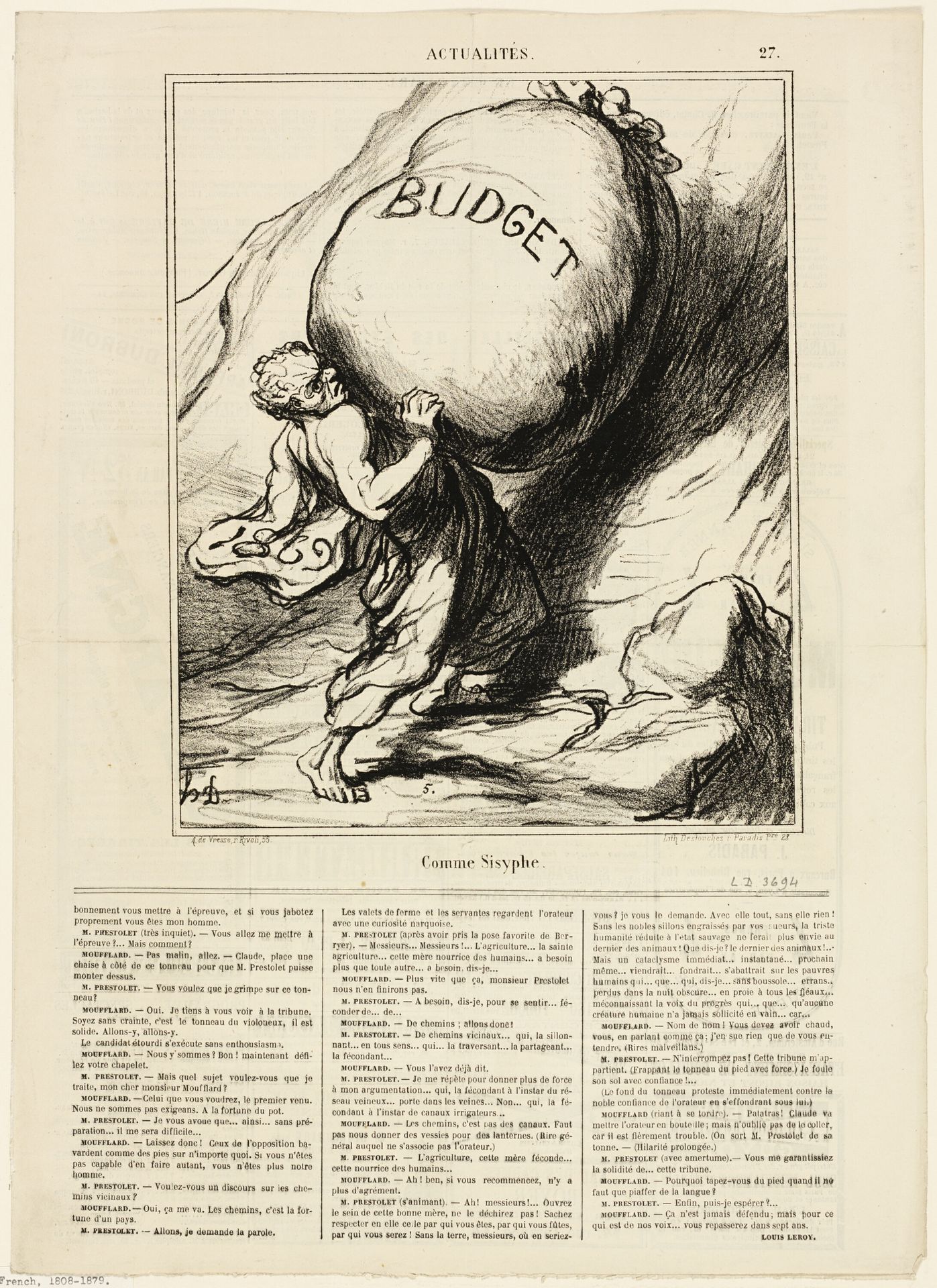 Just like Sisyphus, plate 27 from Actualités by Honoré Daumier