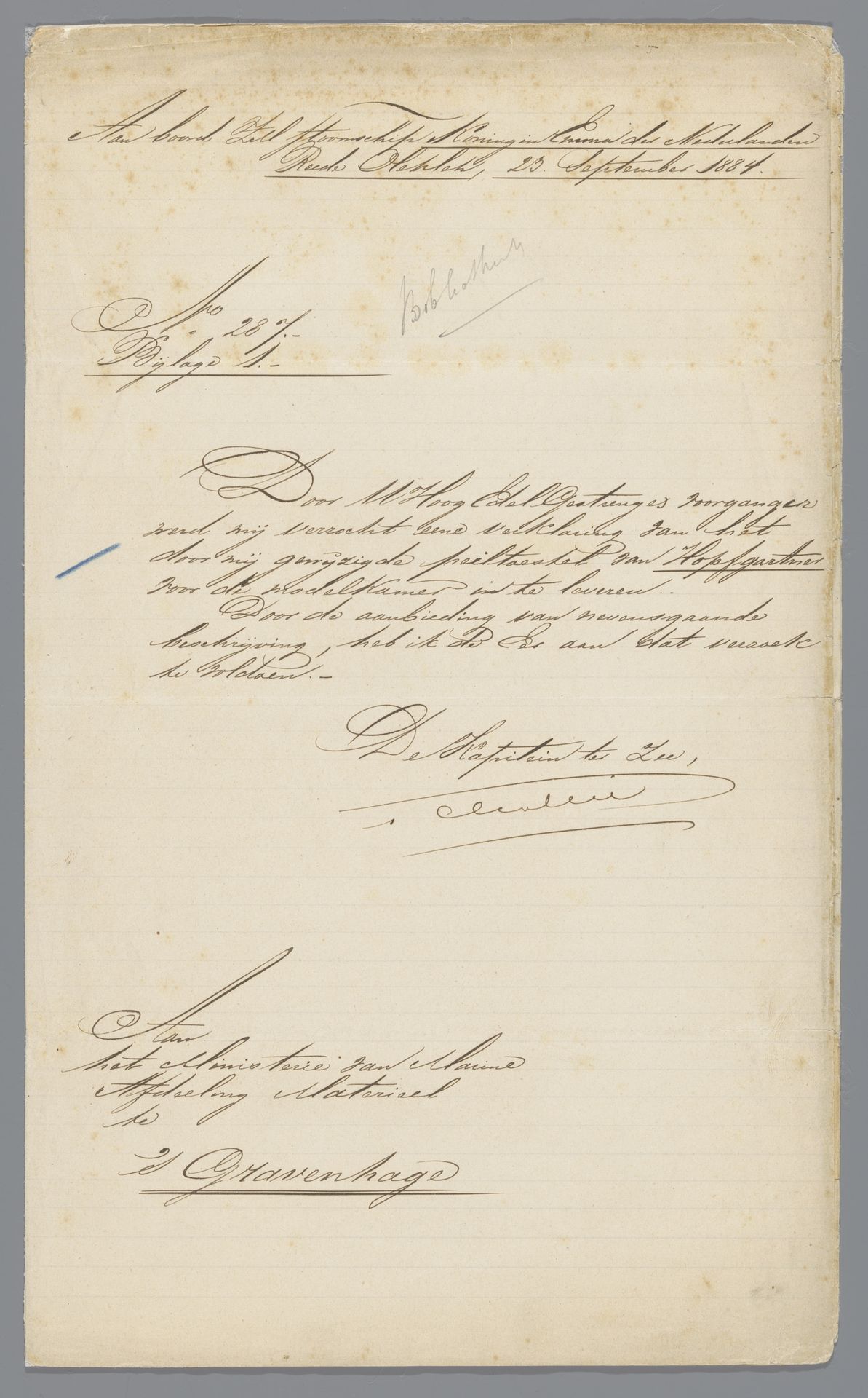 Letter from Captain Gobée to the Department of the Navy about the Hopfgartner Log by F.C. Gobée