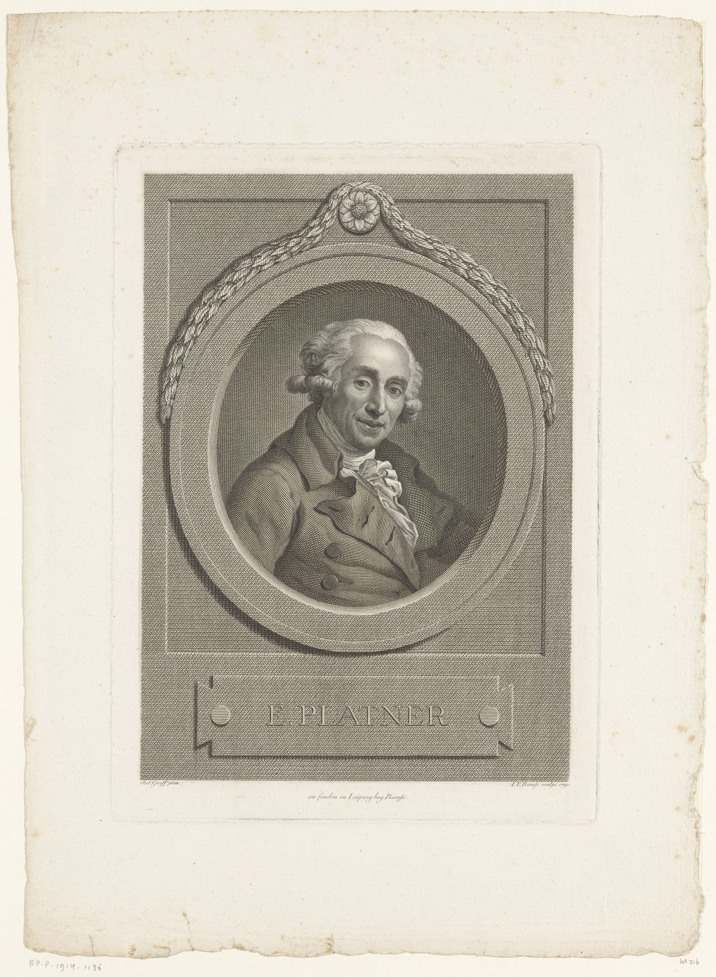 Portret van Ernst Platner by Johann Friedrich Bause