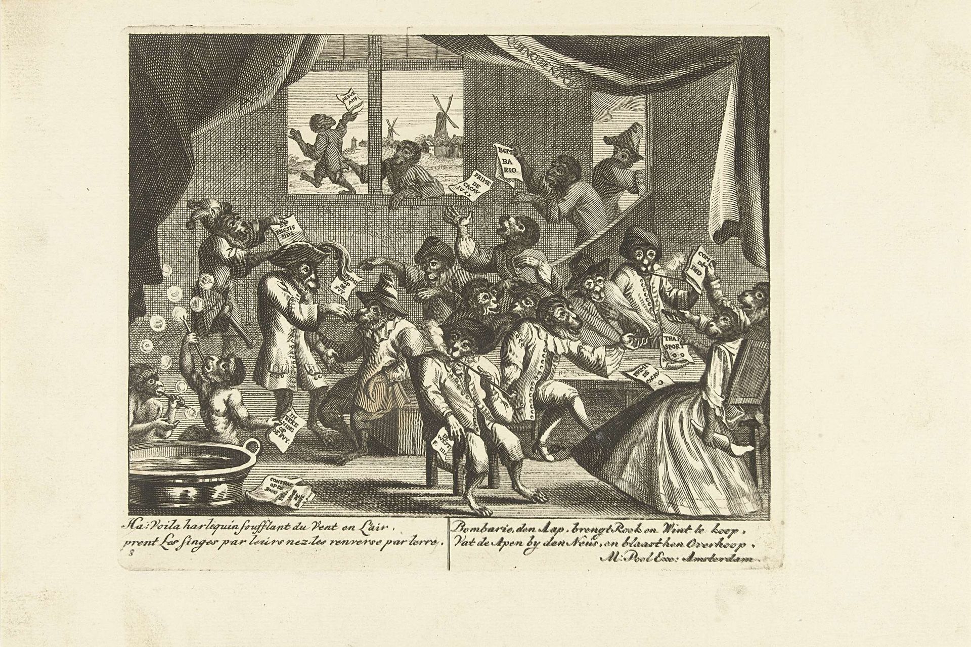 Apen bezig met de windhandel, ca. 1720 by Matthijs Pool