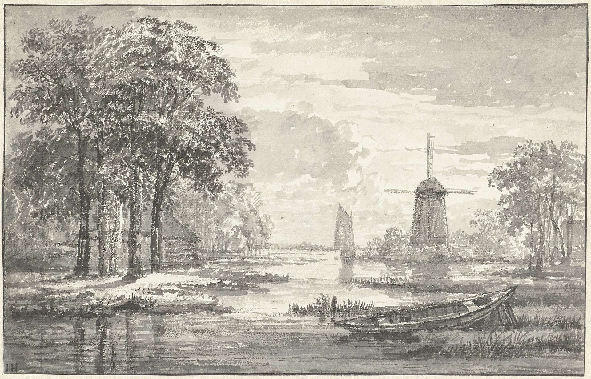 Landschap met een roeiboot by Jan Hulswit
