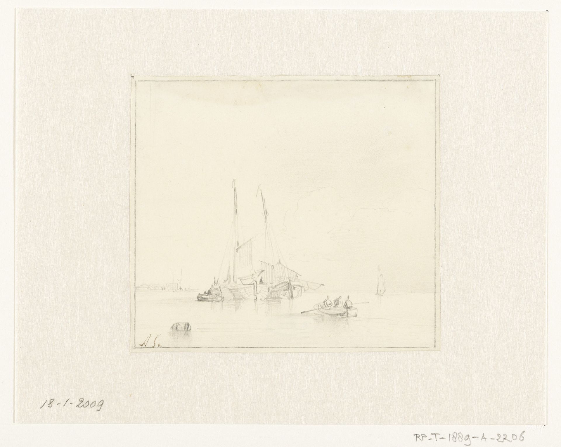 Rivierlandschap met enkele boten by Andreas Schelfhout