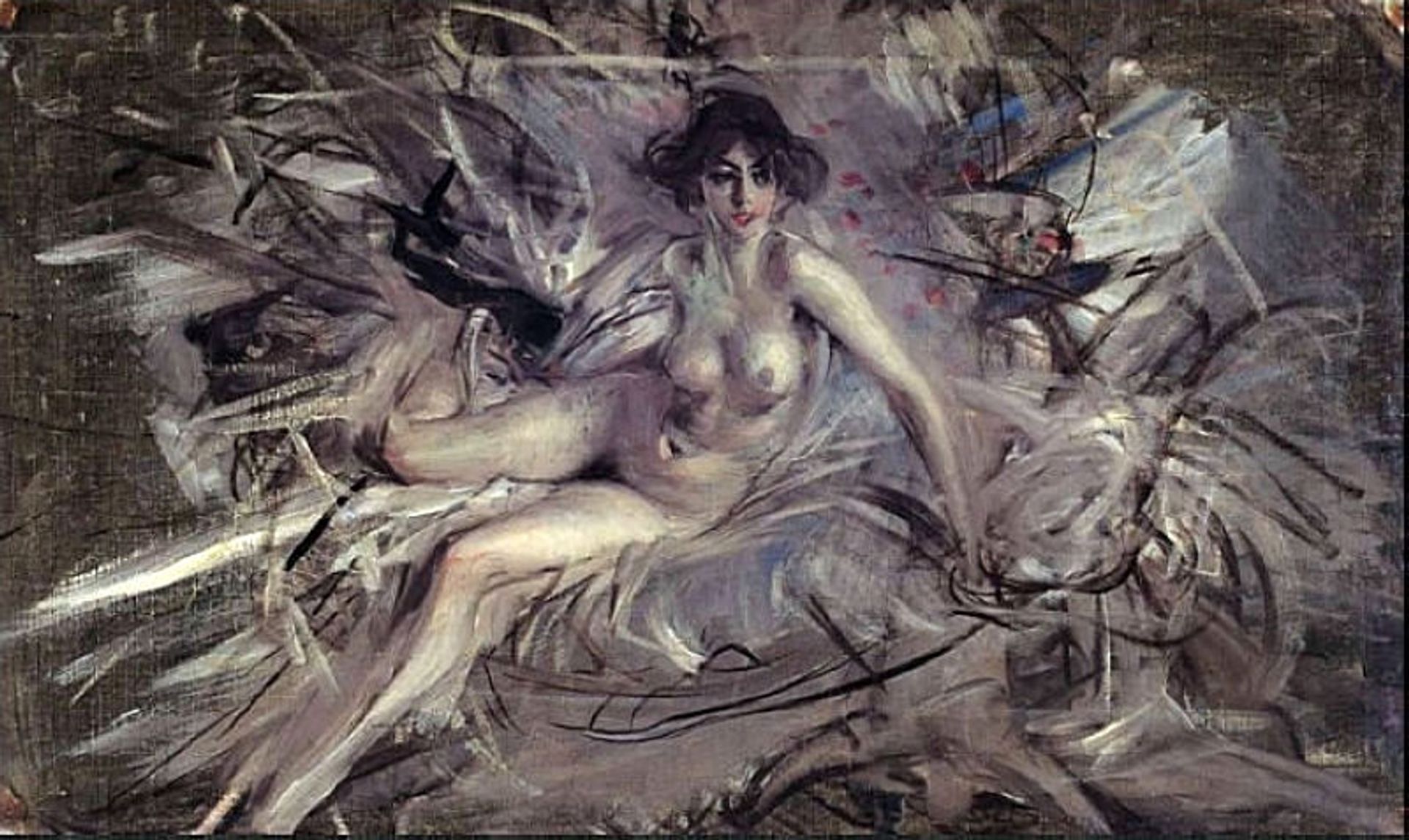 Nude of a young semi-reclining woman by Giovanni Boldini