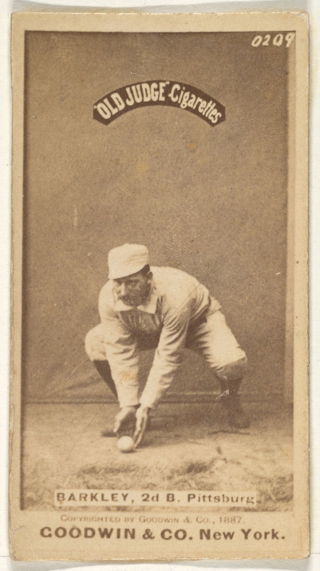 Sam Barkley, 2nd Base, Pittsburgh, from the Old Judge series (N172) for Old Judge Cigarettes by Goodwin & Company