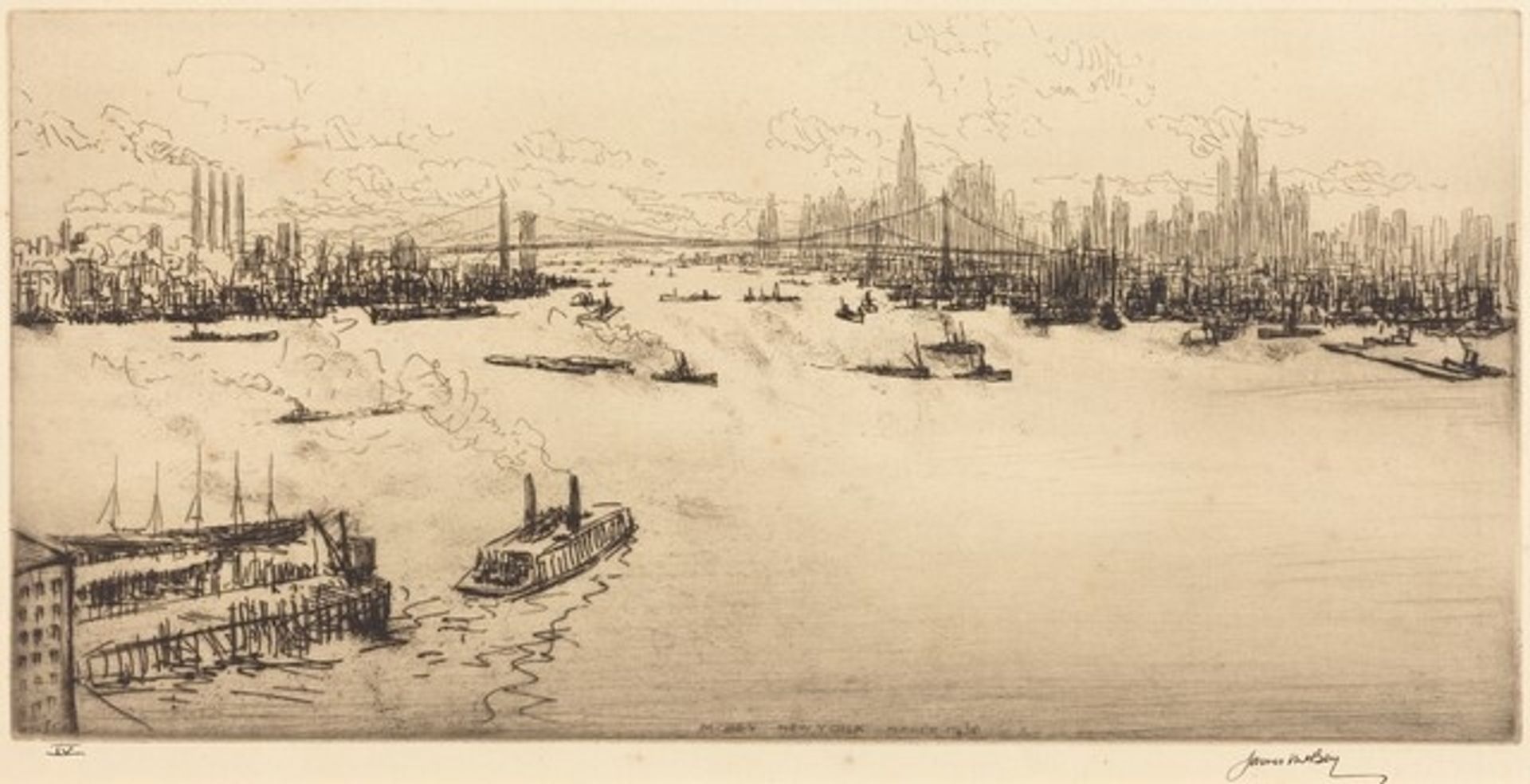 East River, Sunset by James McBey