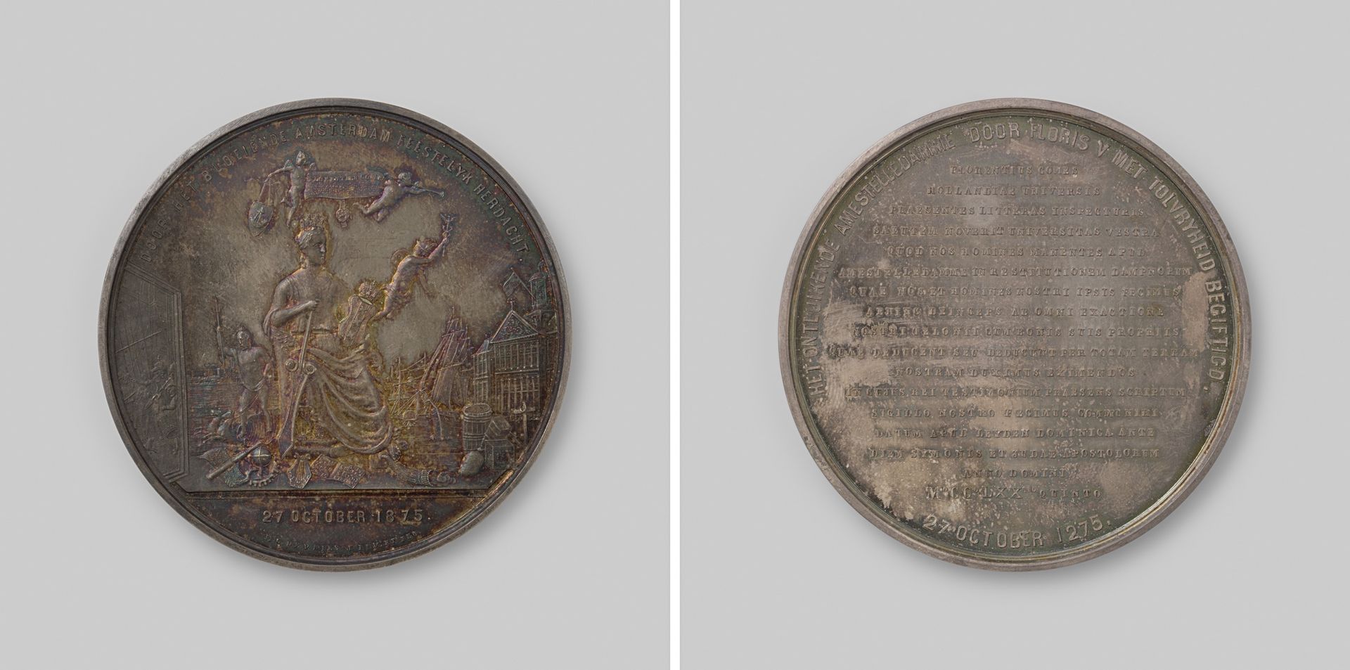 Zeshonderdjarig viering van het verkrijgen van tolvrijheid, door Floris V, graaf van Holland aan de stad Amsterdam geschonken by Moses de Vries