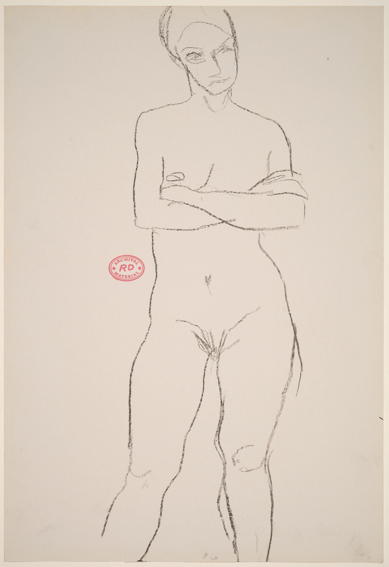 Untitled [front view of female nude standing with crossed arms] by Richard Diebenkorn