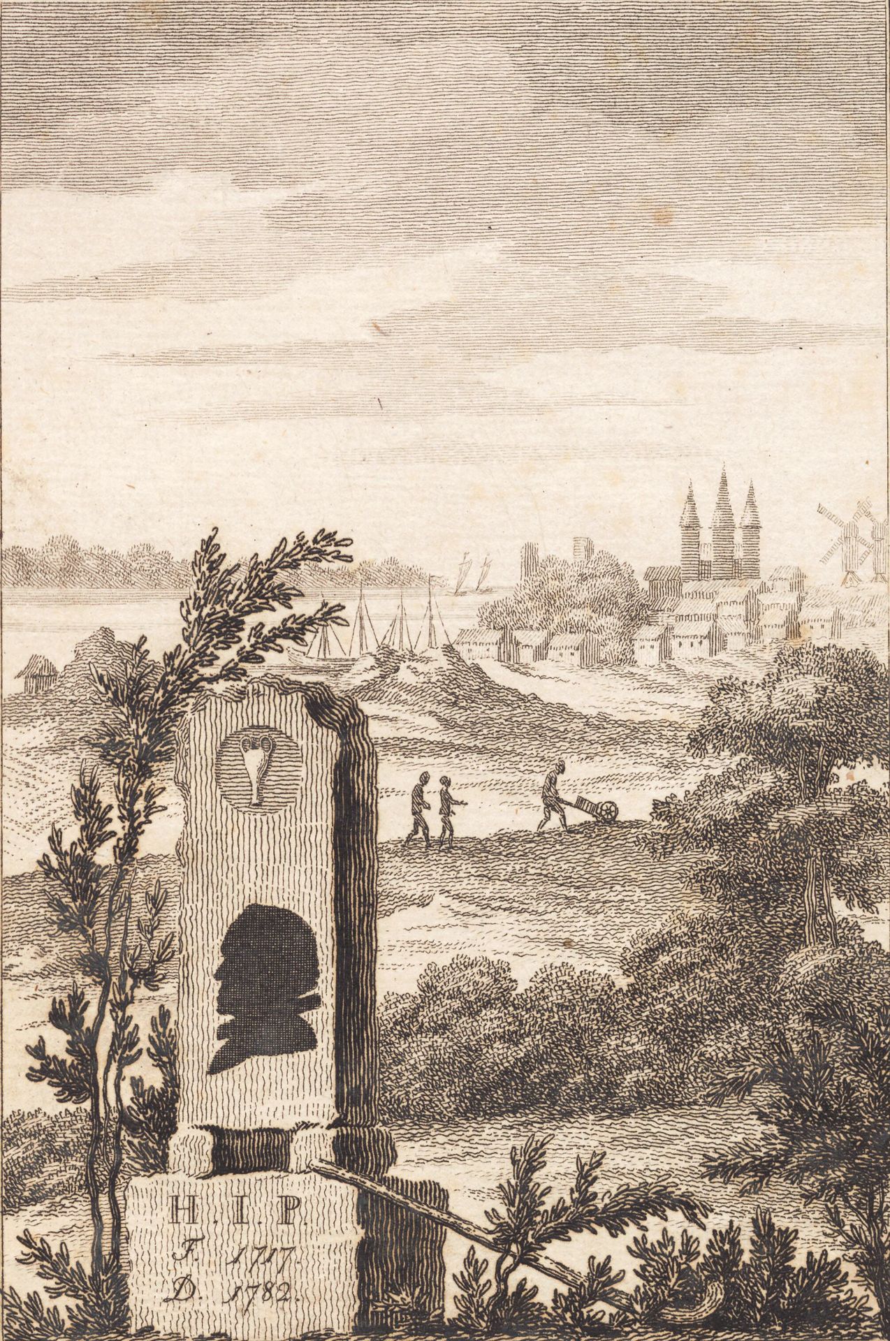Mindestøtte for Hans Jakob Paludan. Titelblad til "Beskrivelse over Staden Kalundborg" by J.F. Clemens