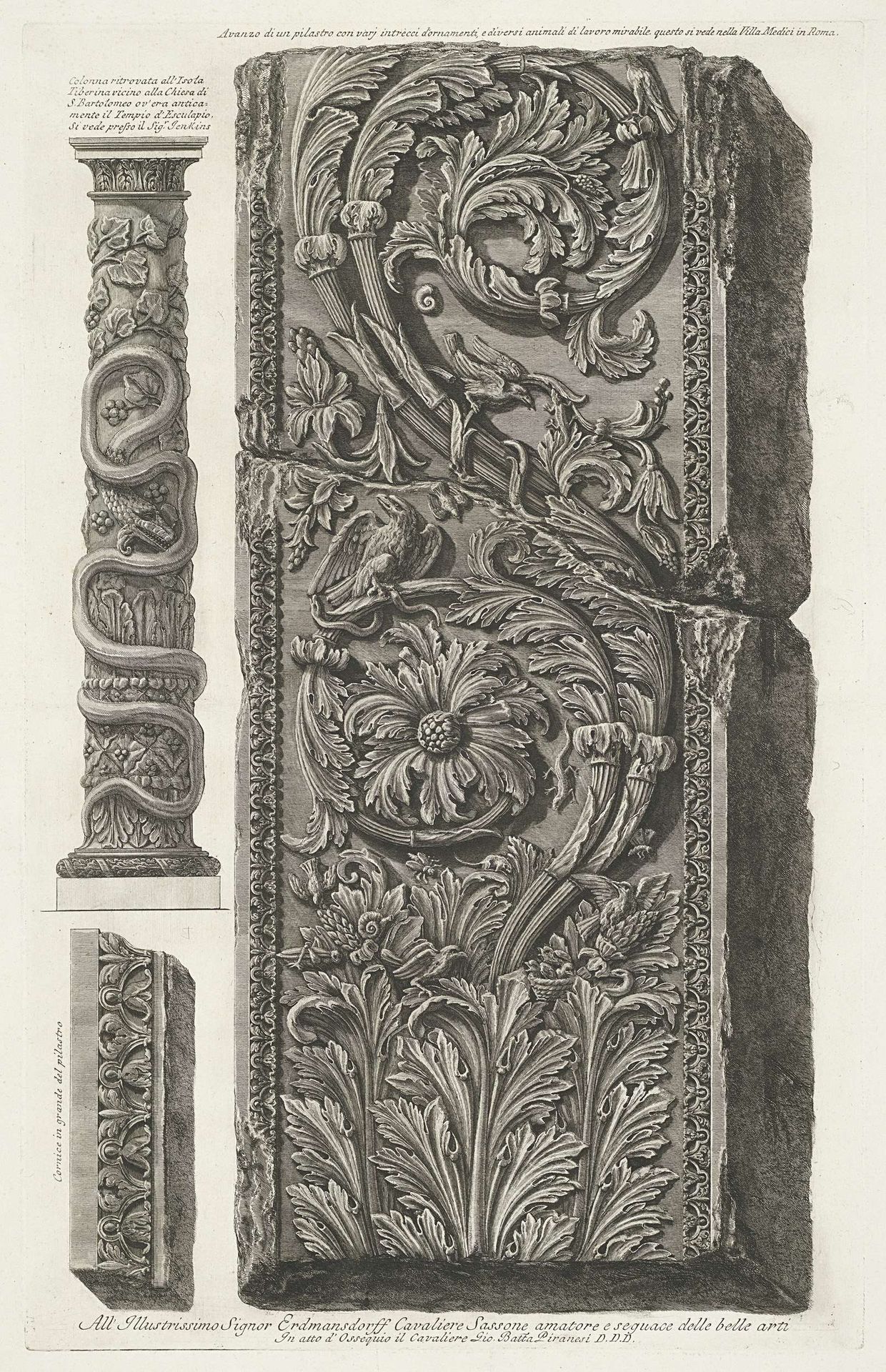 Ornamentele pilaster en zuil met kronkelende slang by Giovanni Battista Piranesi