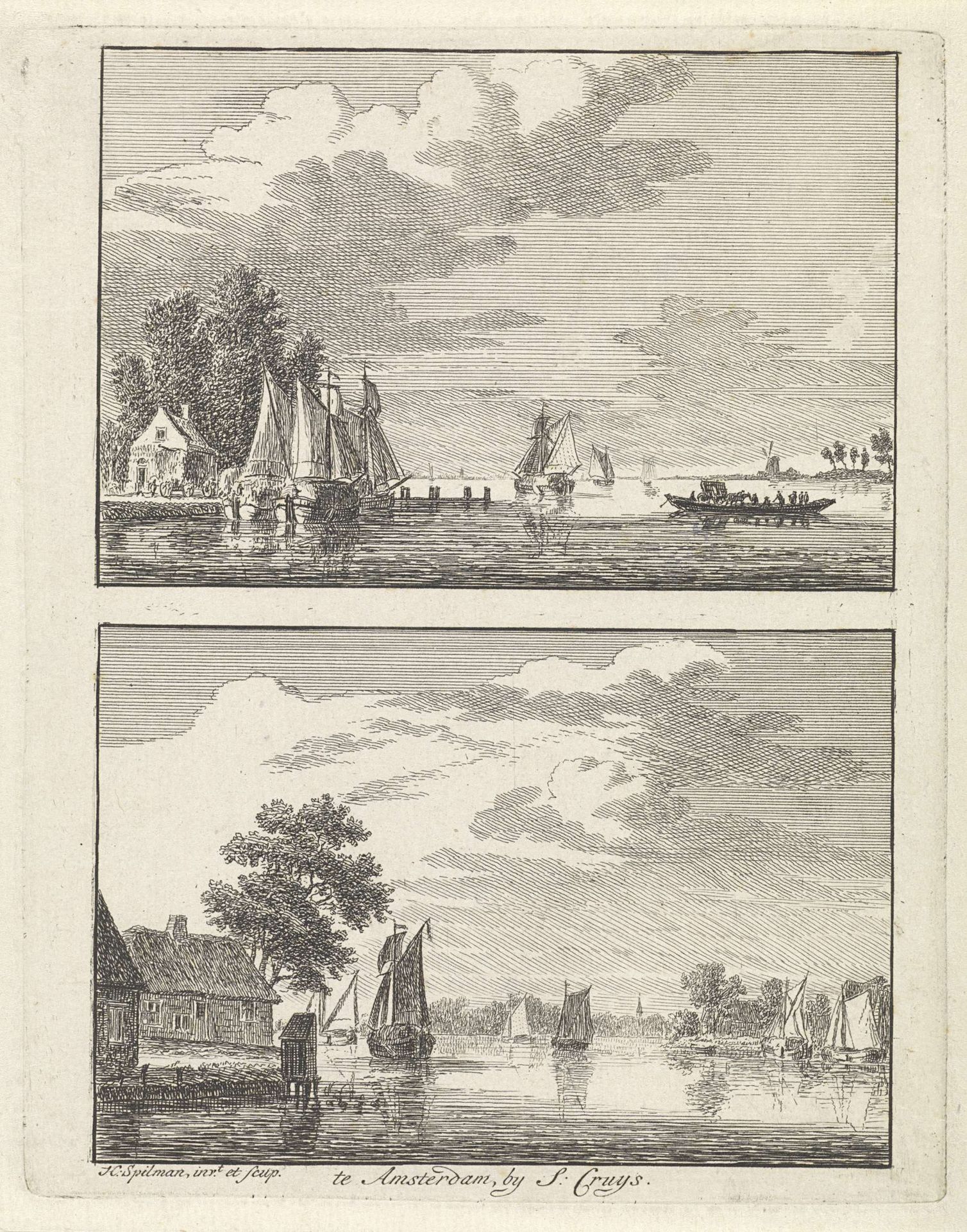 Twee rivierlandschappen met zeilschepen by Hendrik Spilman