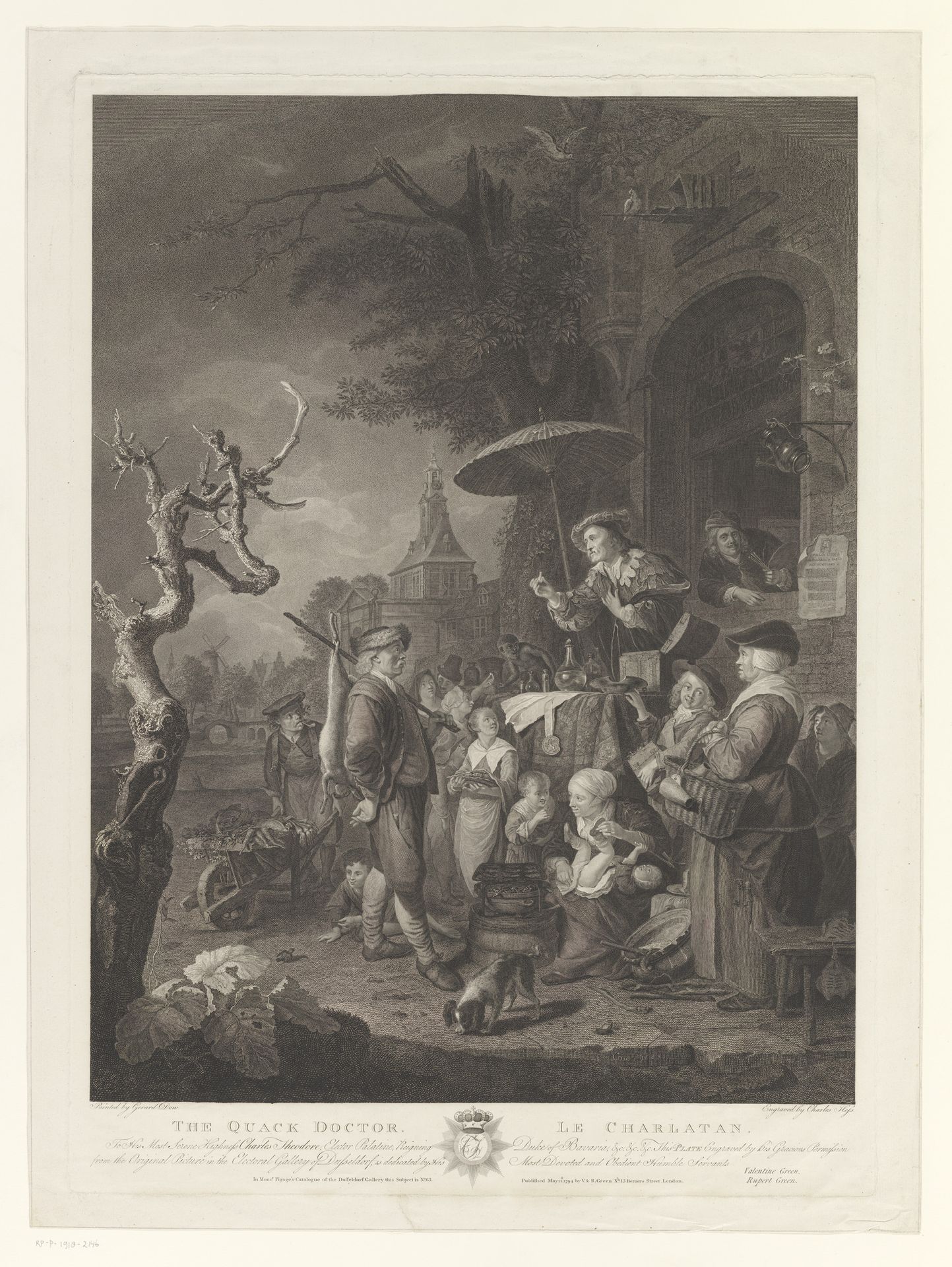 Kwakzalver op een plein met toehoorders by Carl Ernst Christoph Hess