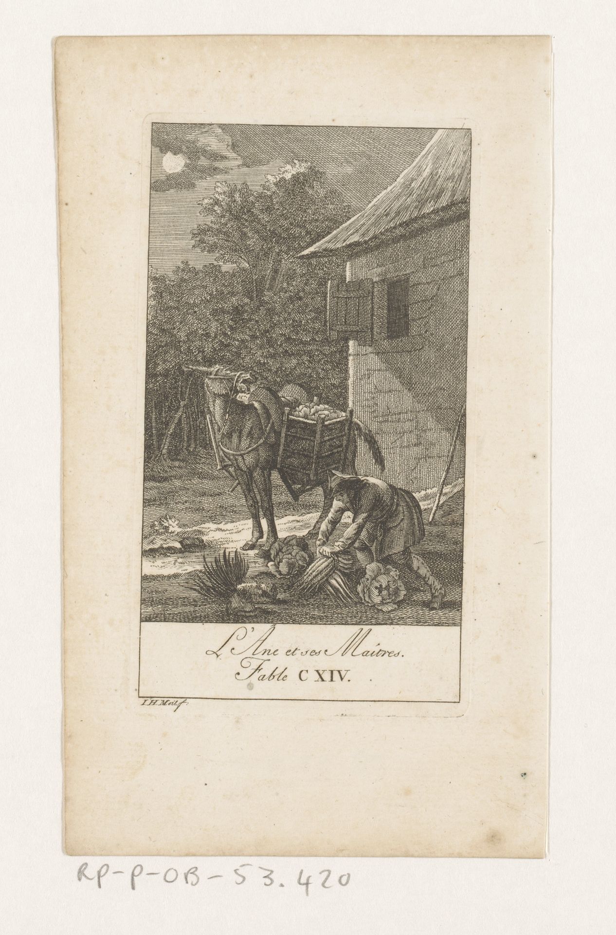 Fabel van de ezel en zijn meester by Johann Heinrich (der Ältere) Meil