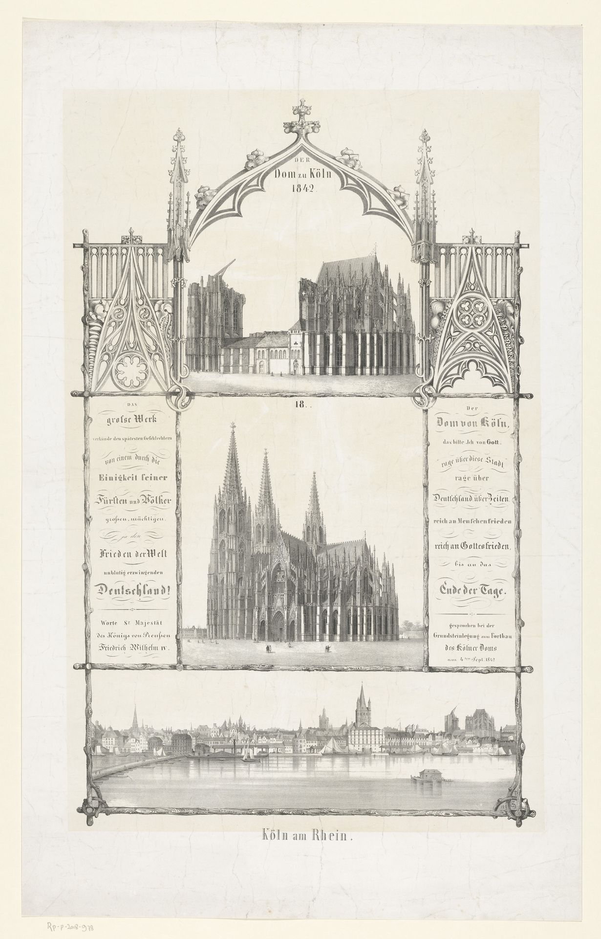 Gezicht op de Dom van Keulen in aanbouw, voltooid en gezien vanaf de overzijde van de Rijn by Monogrammist CB (19e eeuw)