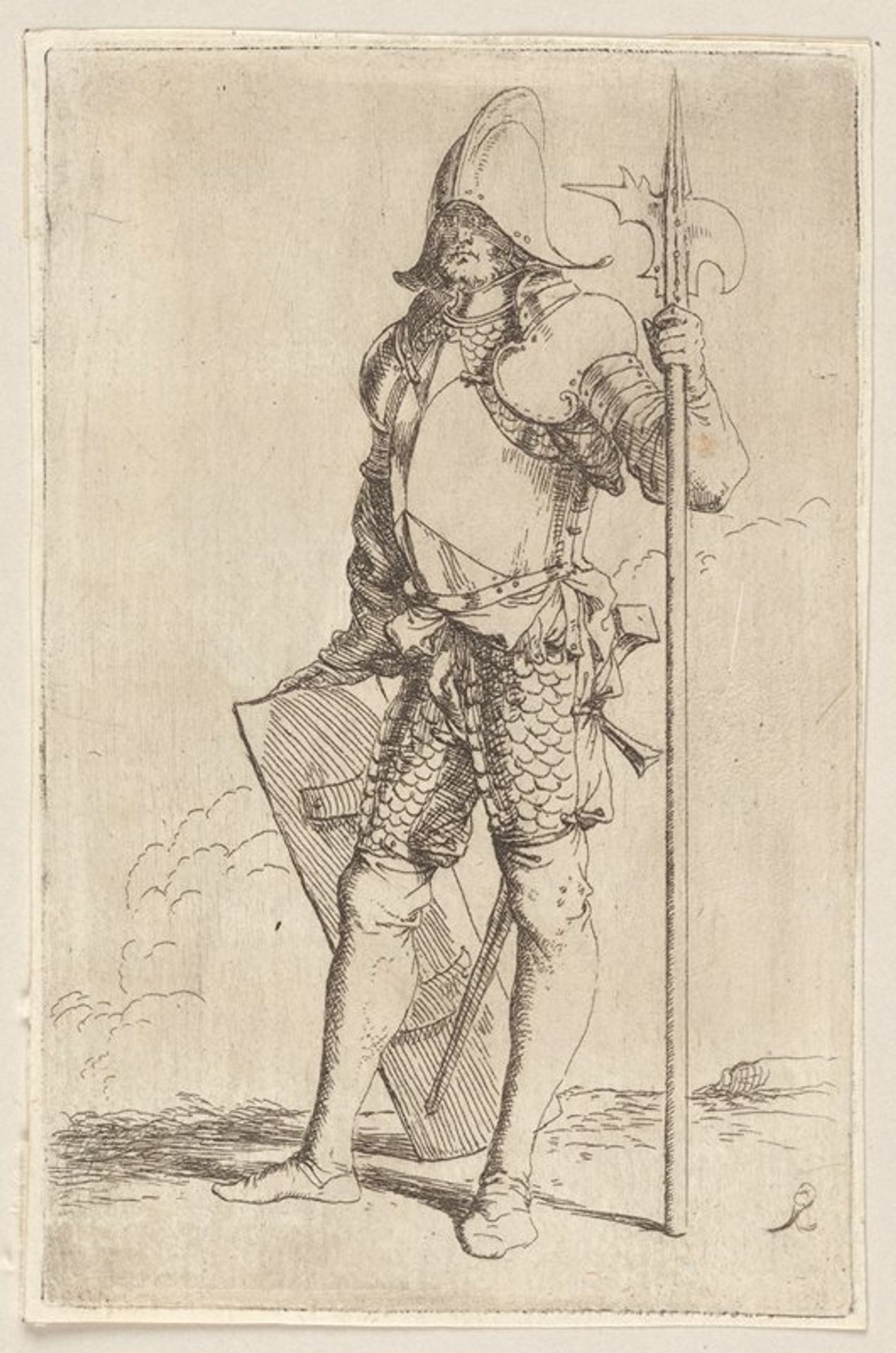 Soldier, Standing, Holding a Cane, Facing Left by Salvator Rosa