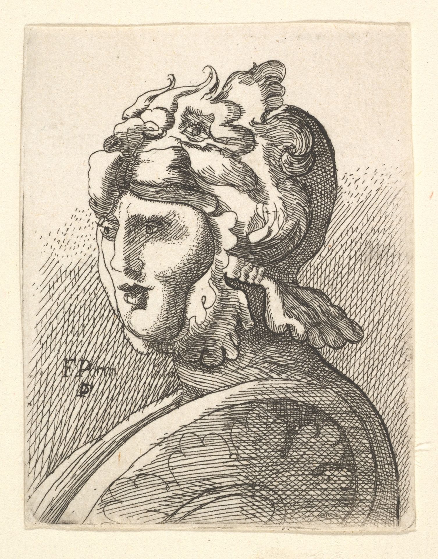 Helmeted head by Francis Place