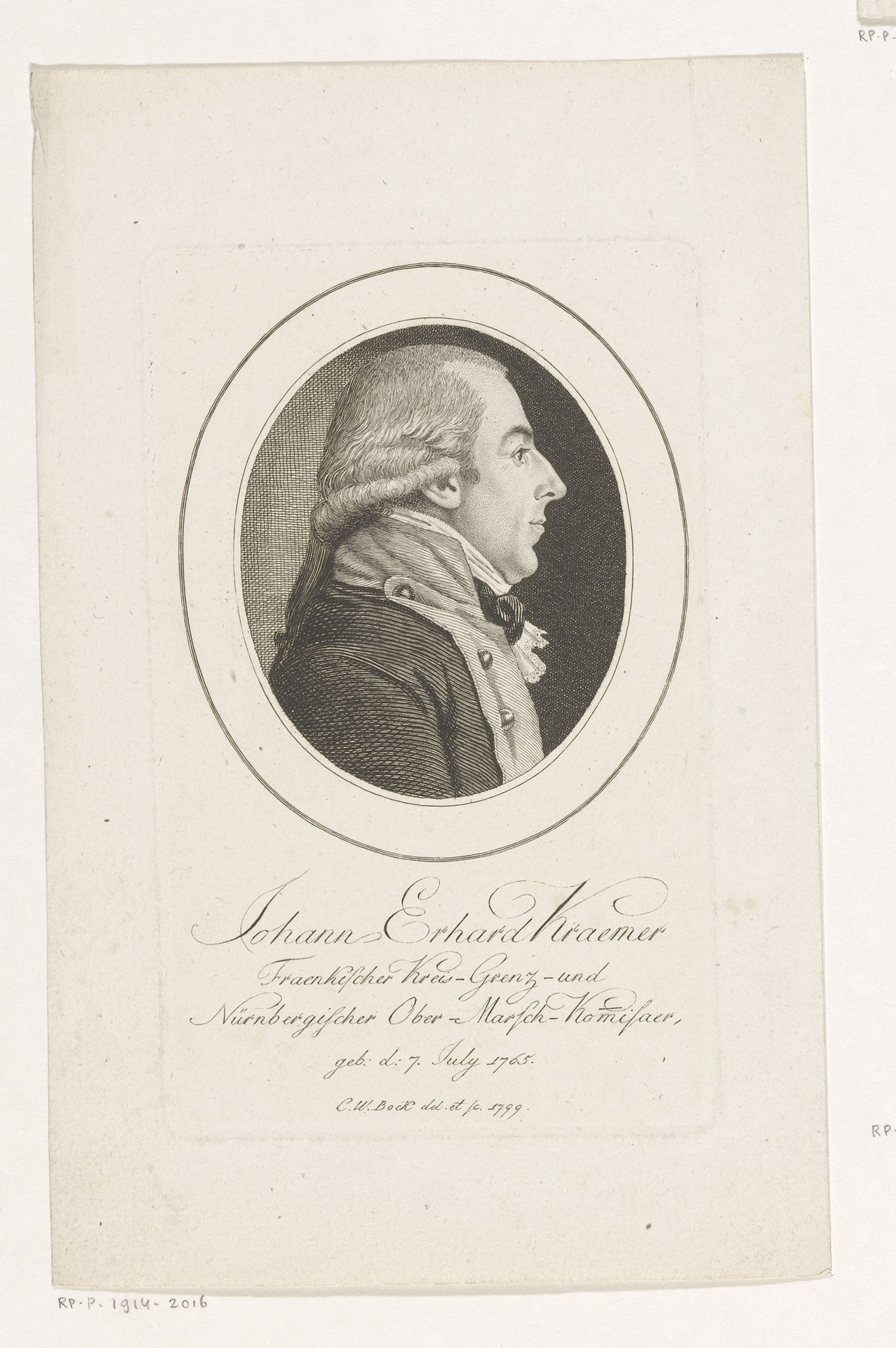 Portret van Johann Erhard Kraemer by Christoph-Wilhelm Bock