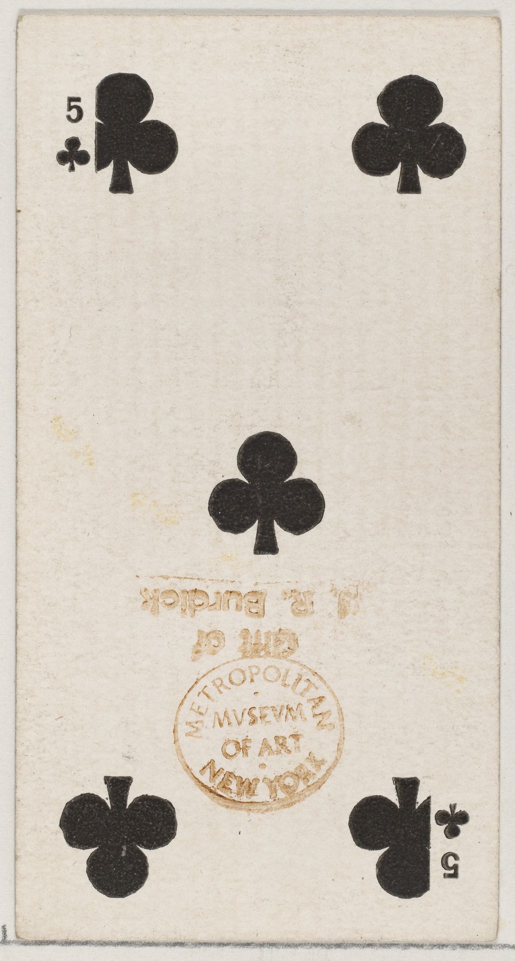 Five Clubs (black), from the Playing Cards series (N84) for Duke brand cigarettes by W. Duke, Sons & Co.