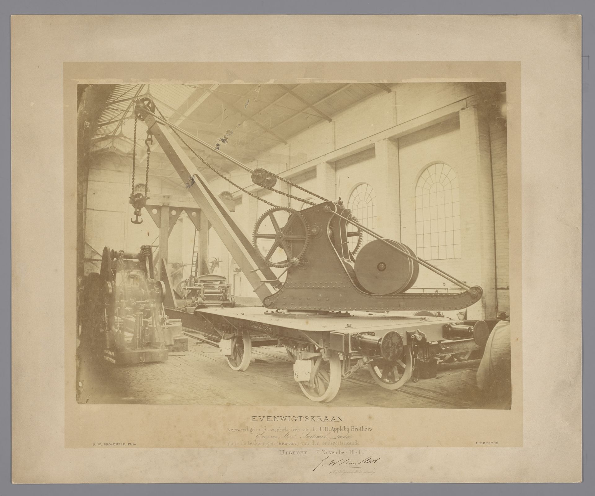 "Evenwichtskraan", vervaardigd door HH. Appleby Brothers, Londen, Engeland by F.W. Broadhead