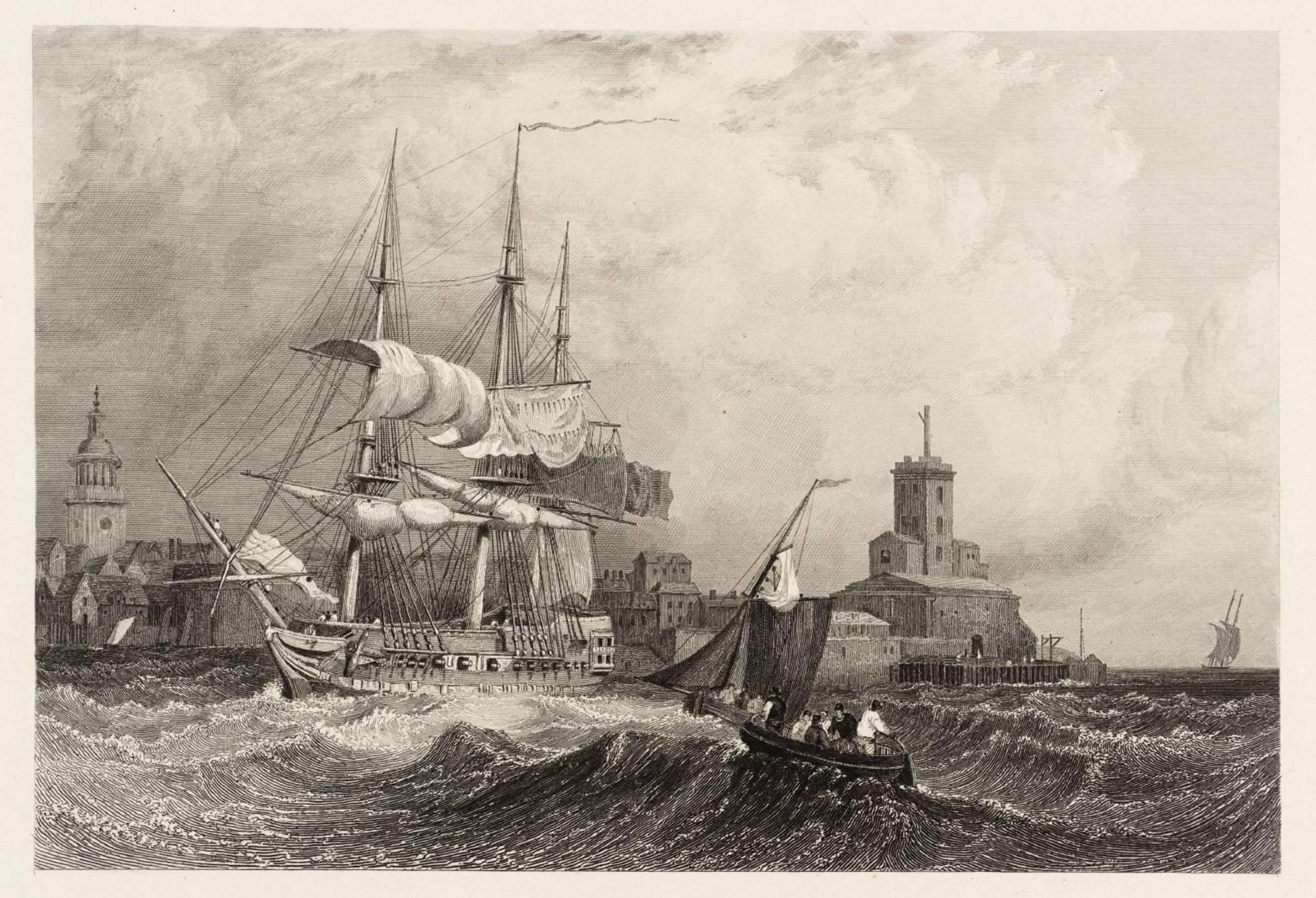 The Semaphore, Portsmouth, engraved by W. Finden by Clarkson Stanfield