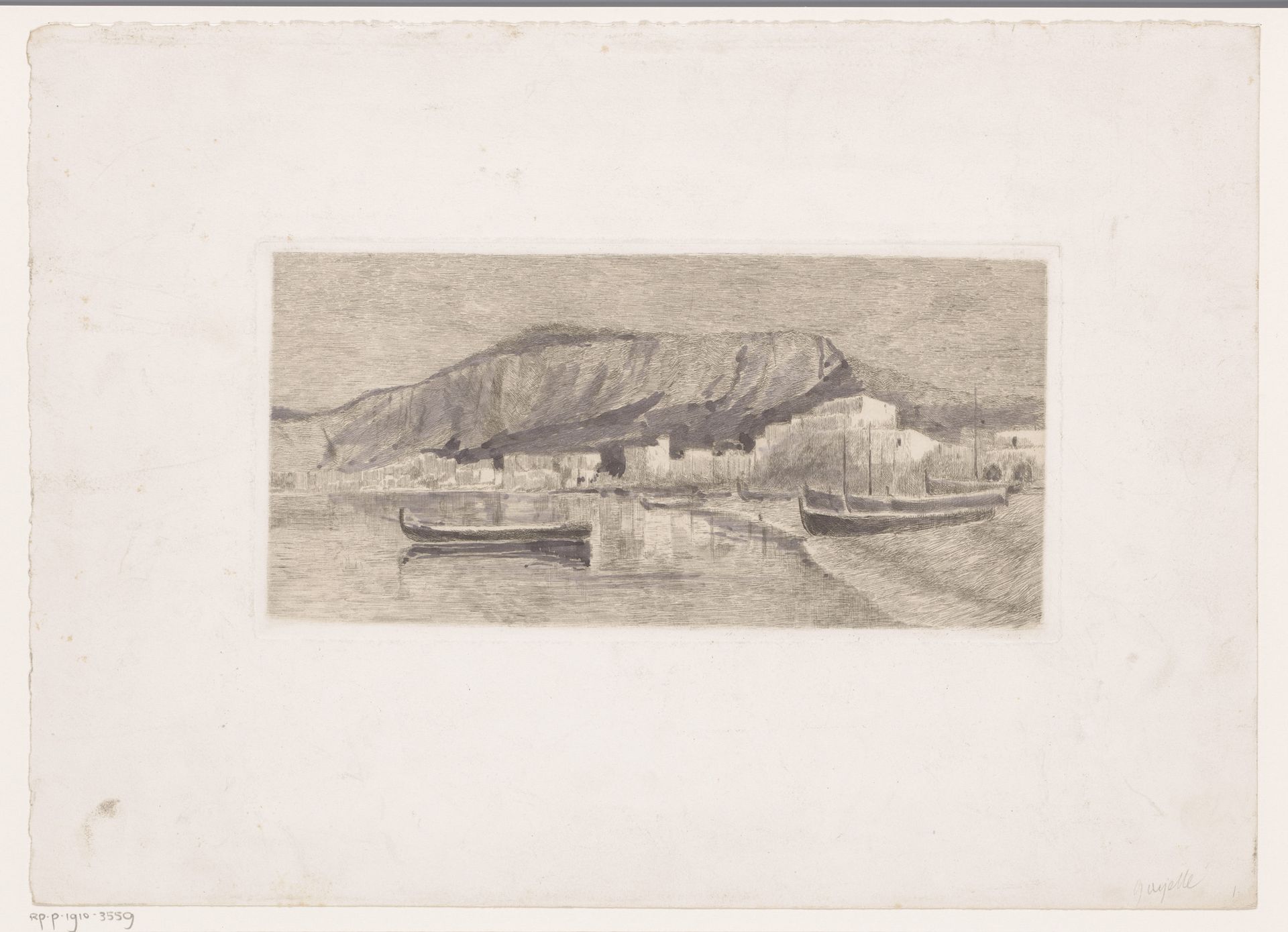 Kustdorp met daarachter een steile rotswand by Jules Guiette