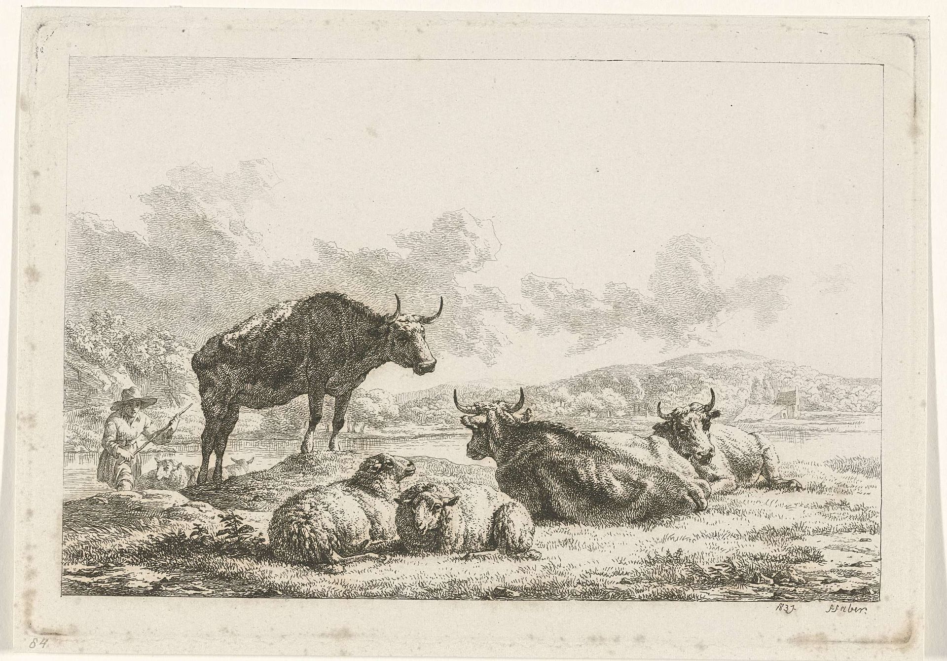 Landschap met koeien en schapen by Frédéric Théodore Faber