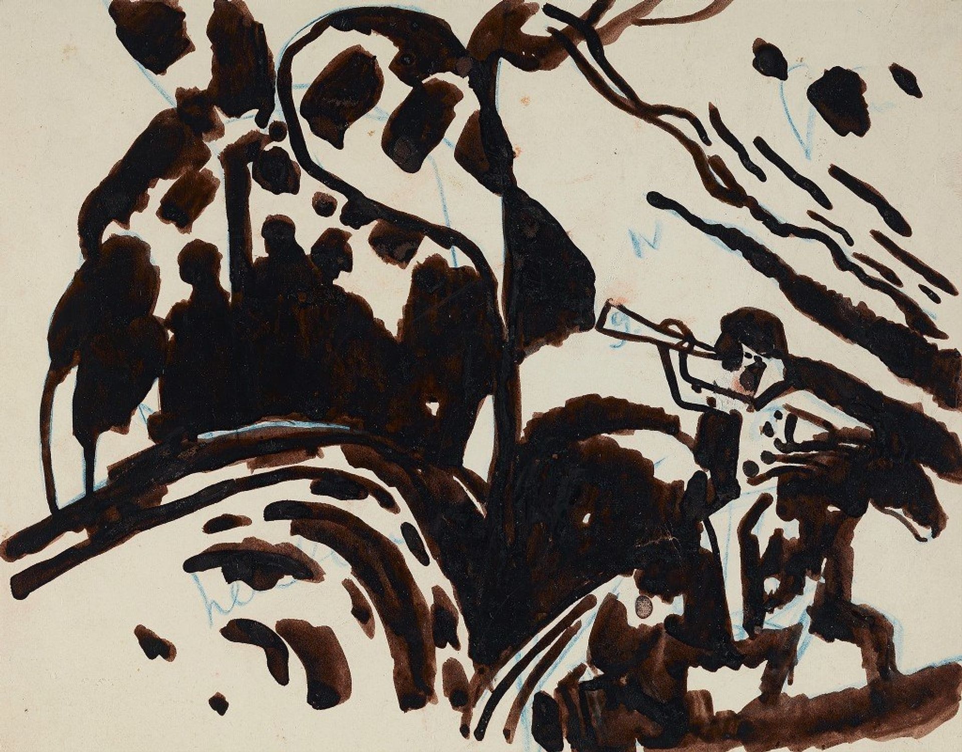 Landscape with a trumpet-blowing rider by Wassily Kandinsky
