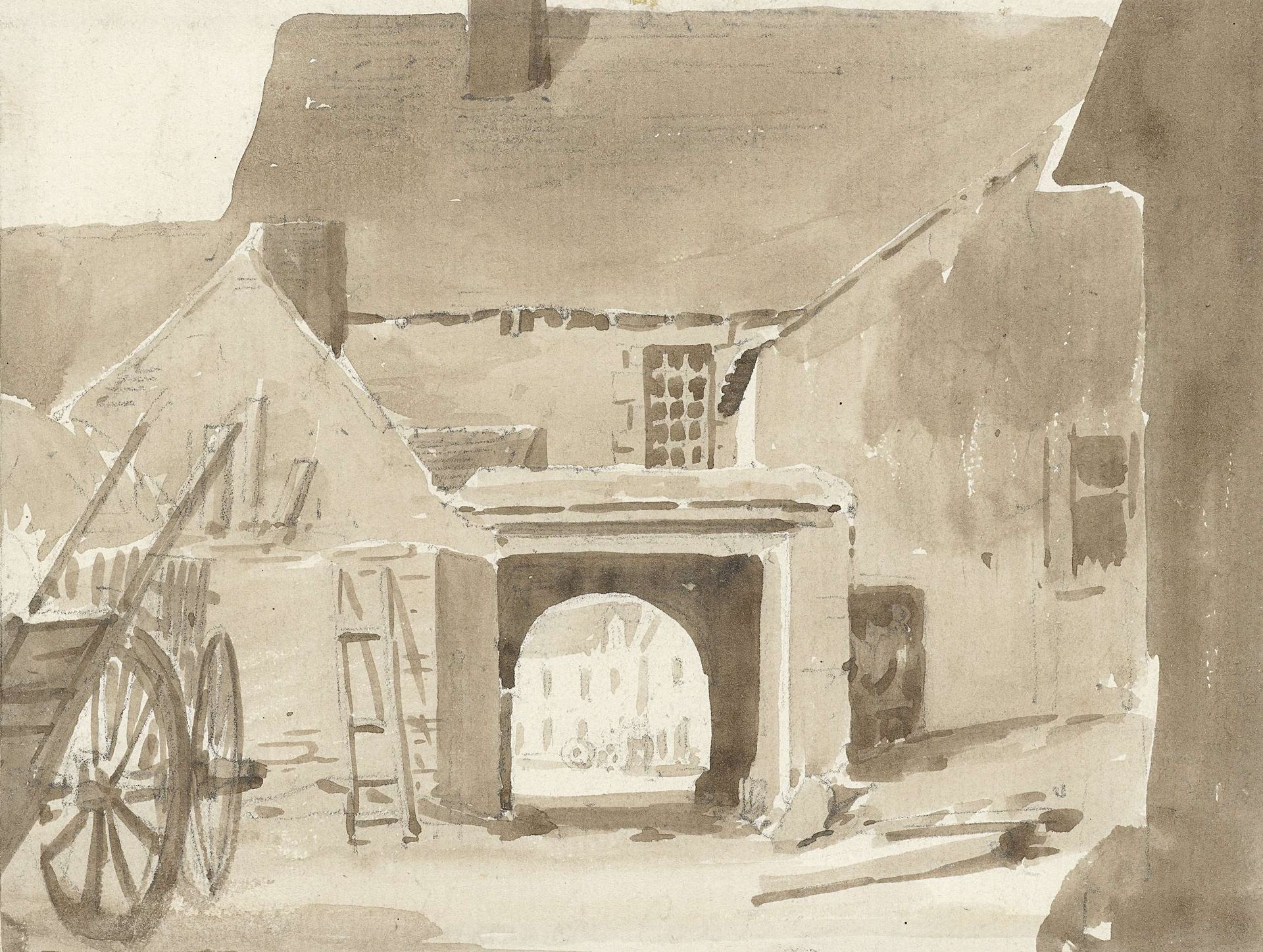 Inrit van een groot dorpshuis, van de binnenhof uit gezien by Pierre Luc Charles Cicéri