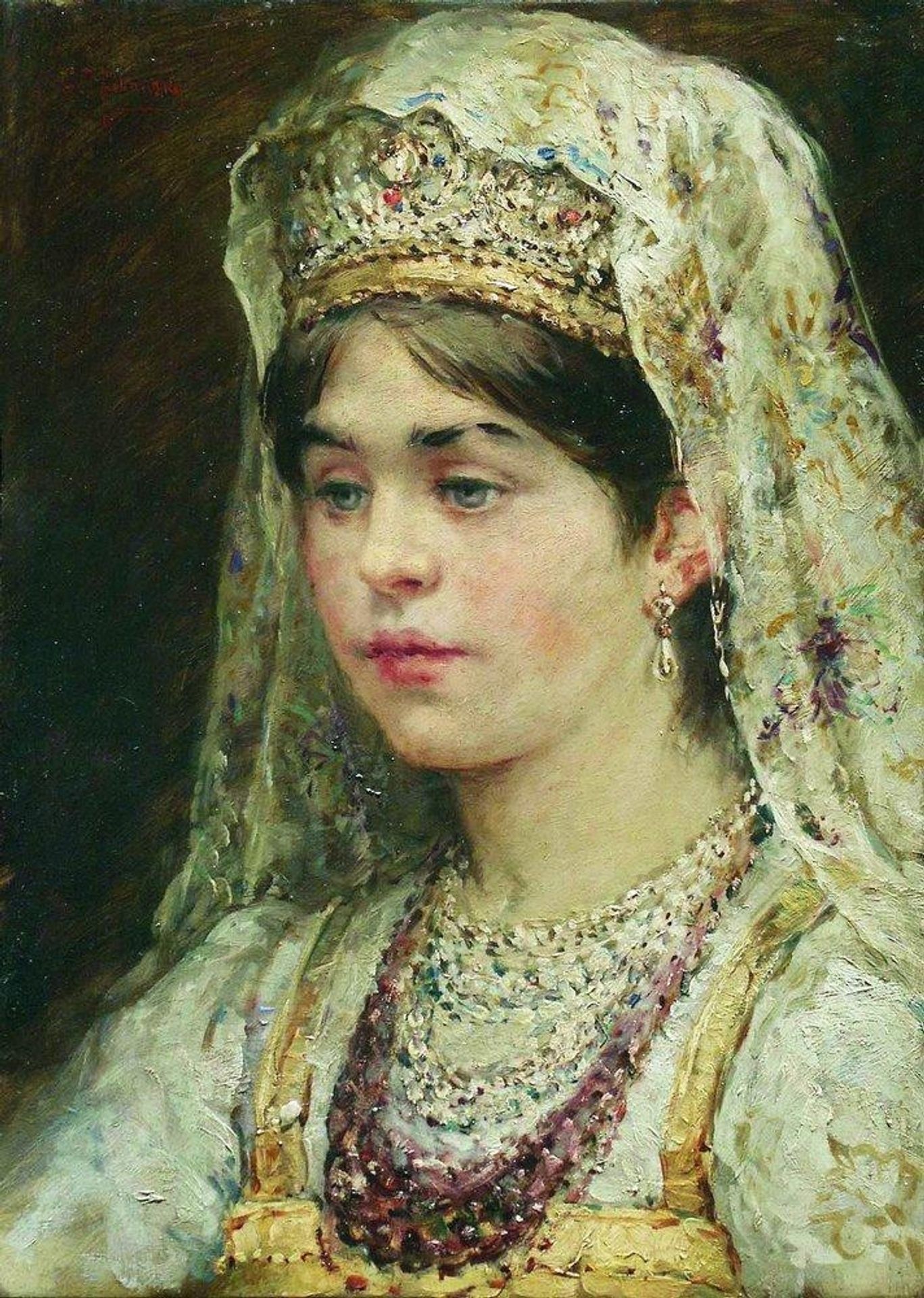Portrait of the Girl in a Russian Dress by Konstantin Egorovich Makovsky