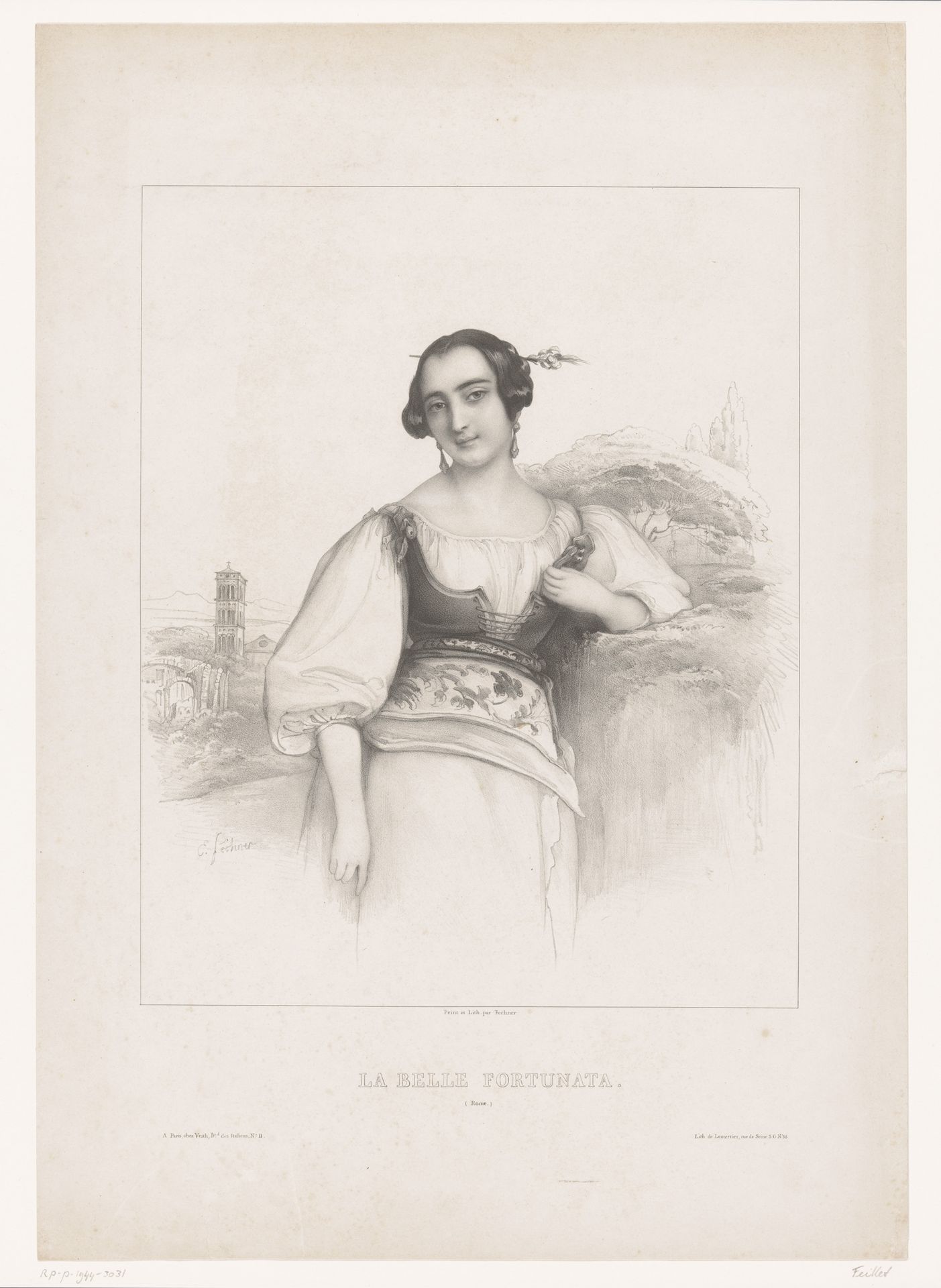 Jonge Italiaanse vrouw in lokale dracht by Eduard Clemens Fechner