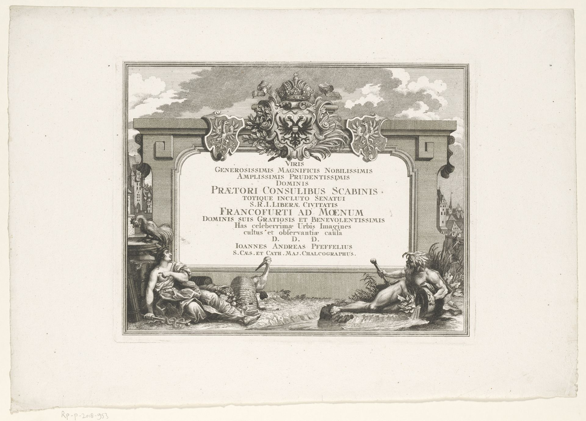 Opdracht met Mercurius en een riviergod by Johann Andreas Pfeffel