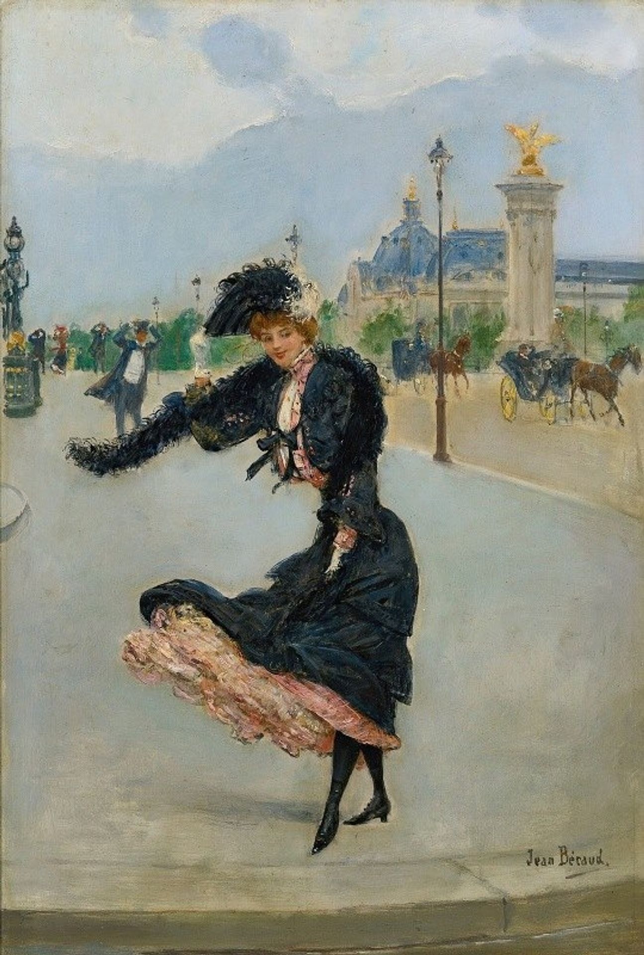 Elegante Devant Le Grand Palais Sur Le Pont Alexandre Iii by Jean Béraud