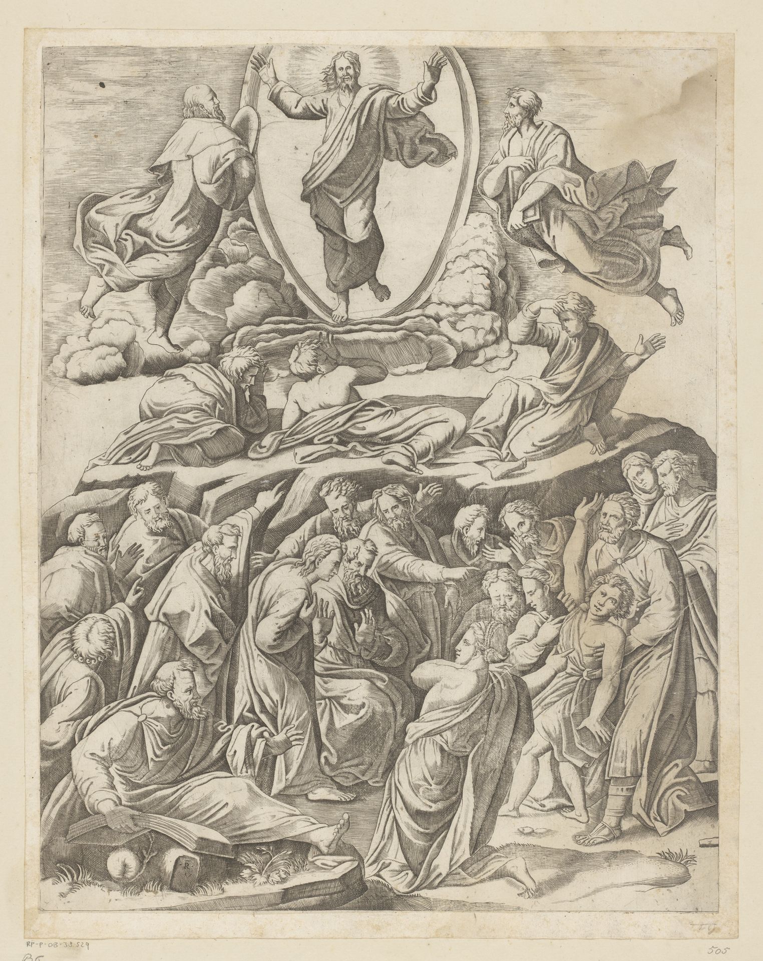 Transfiguratie van Christus op de berg Tabor by Meester van de Dobbelsteen