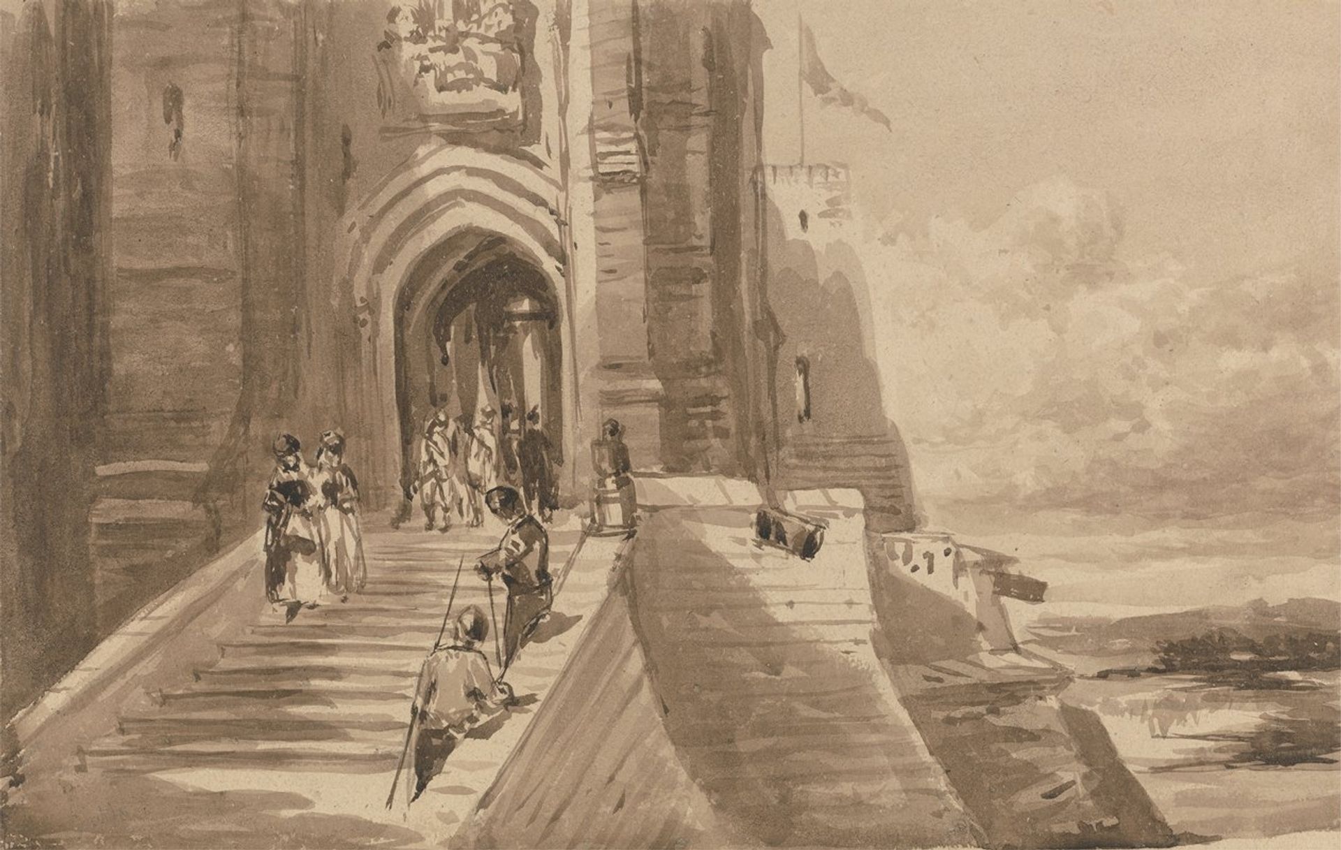 Figures on the Outer Staircase of a Castle by David Cox