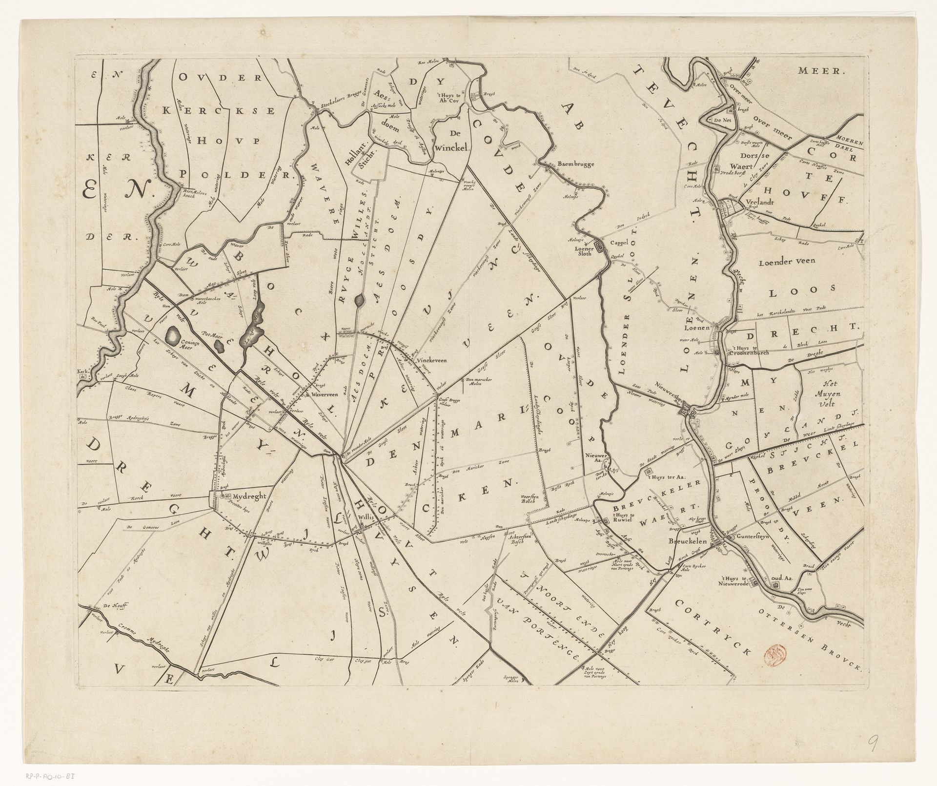Kaart van het Hoogheemraadschap van Rijnland (negende deel) by Cornelis (I) Danckerts
