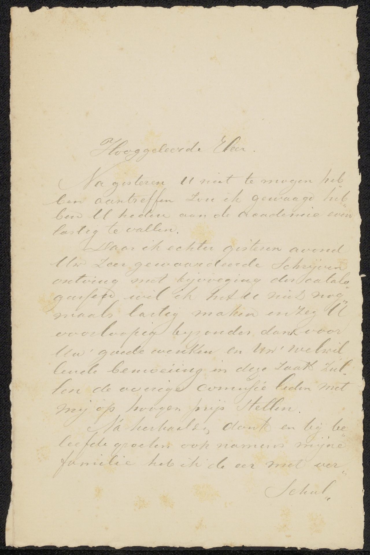 Brief aan August Allebé by Johannes Bakker Korff jr.