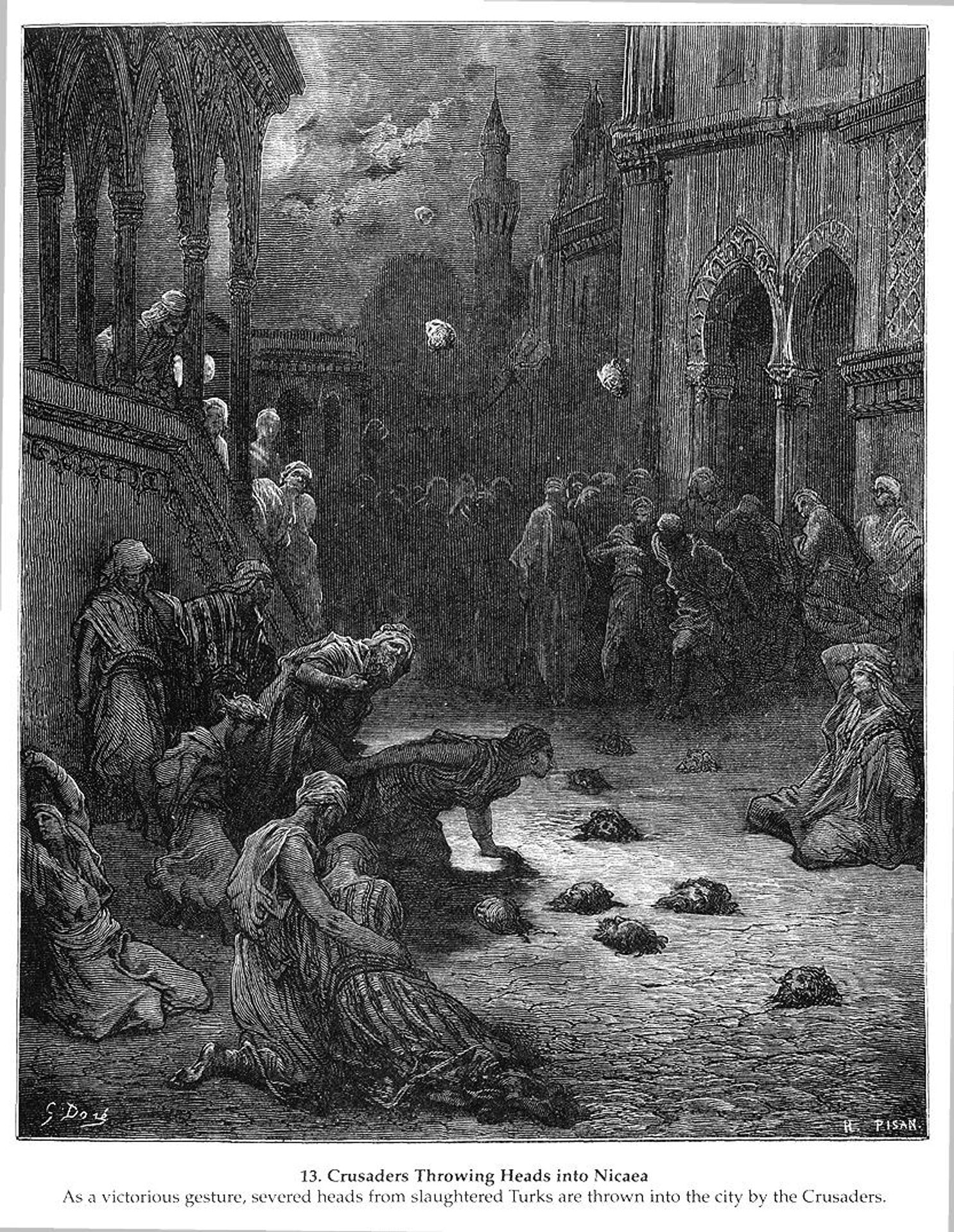 Crusaders Throwing Heads into Nicaea by Gustave Dore