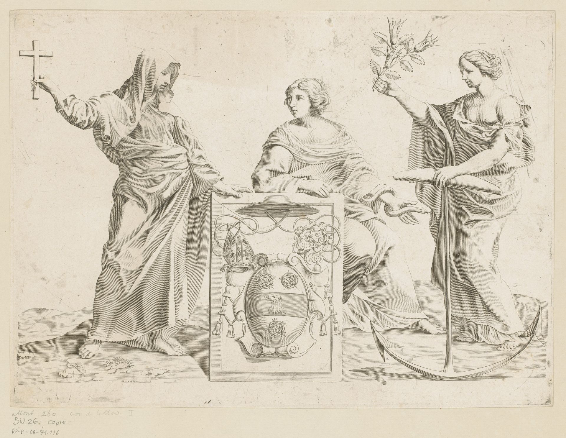 Religie, Minerva en Vrede bij wapen van Claude Auvery by Anonymous